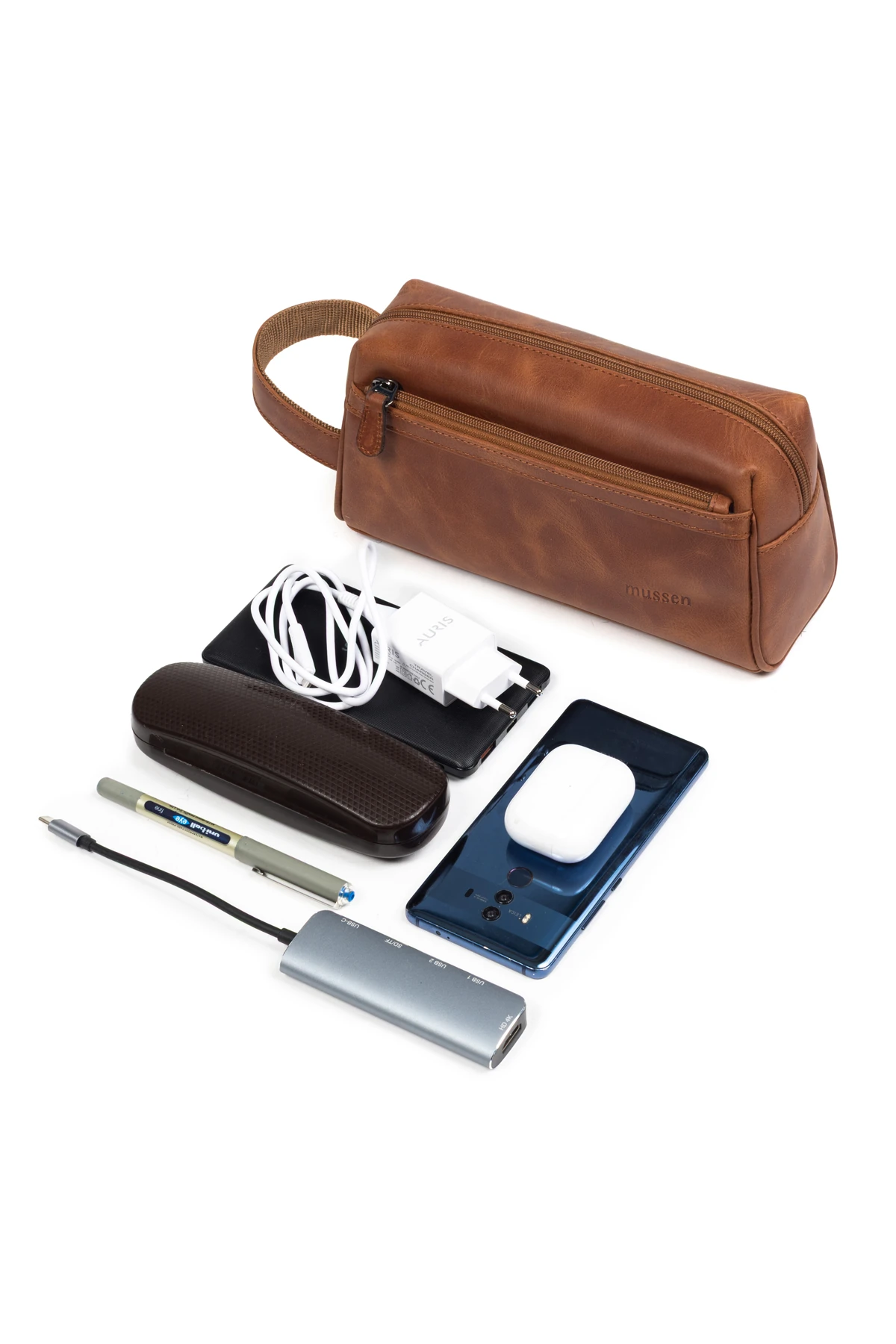 Erkek Hakiki Deri Portföy El Çantası – Fermuarlı, Çok Bölmeli, Premium - Classic Taba Asfalt