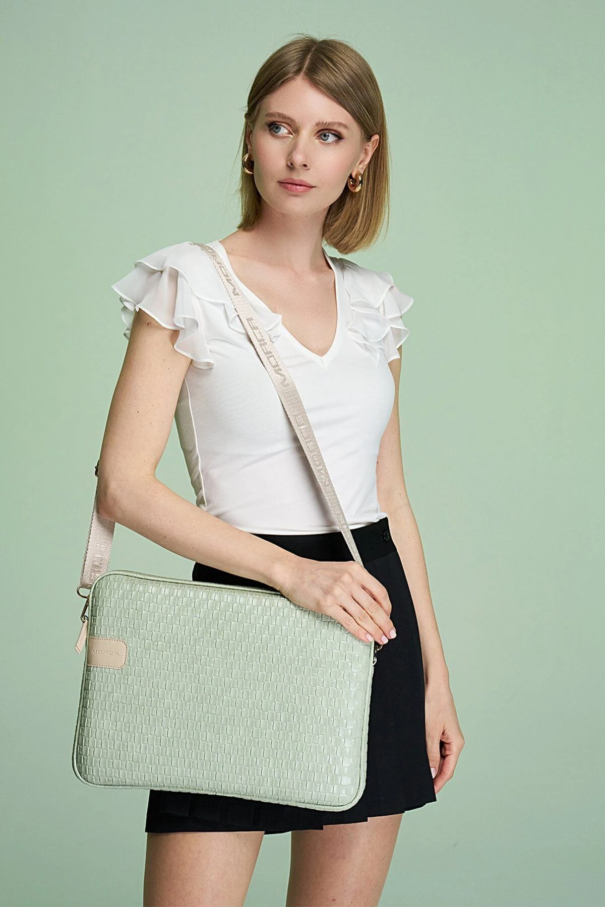 MacBook Air Pro mussen 13.3” & 14”inç Hasır Laptop Kılıfı - Hasır Mint Yeşil