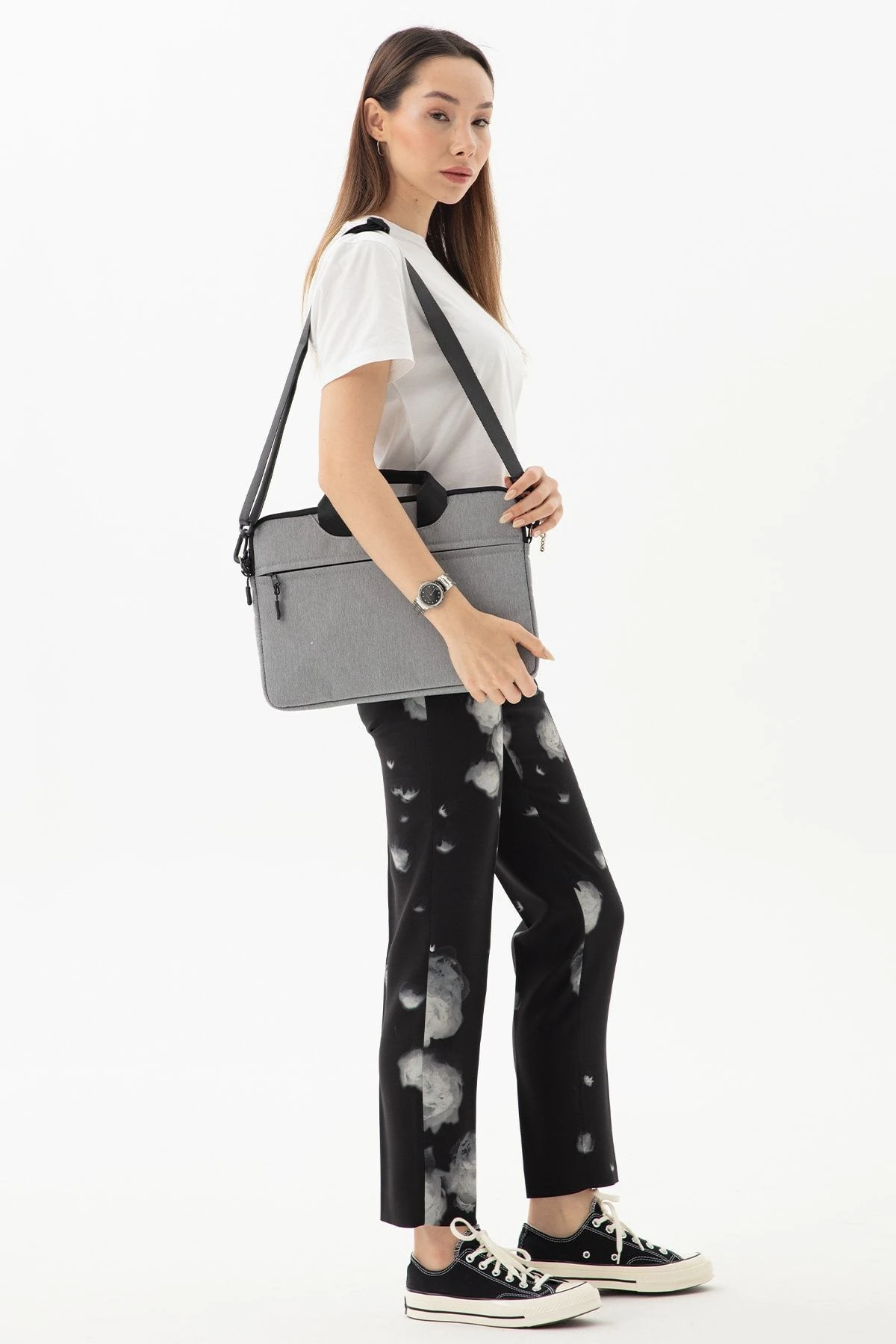 13” & 14”inç Su Geçirmez Kumaş mussen Laptop & Evrak Çantası - Açık Gri