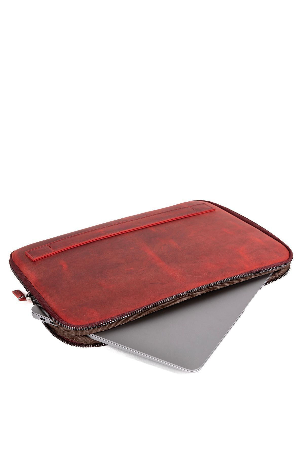 Hakiki Deri mussen 13 & 13.3 Inç Macbook & Laptop Kılıfı - Dr Kırmızı