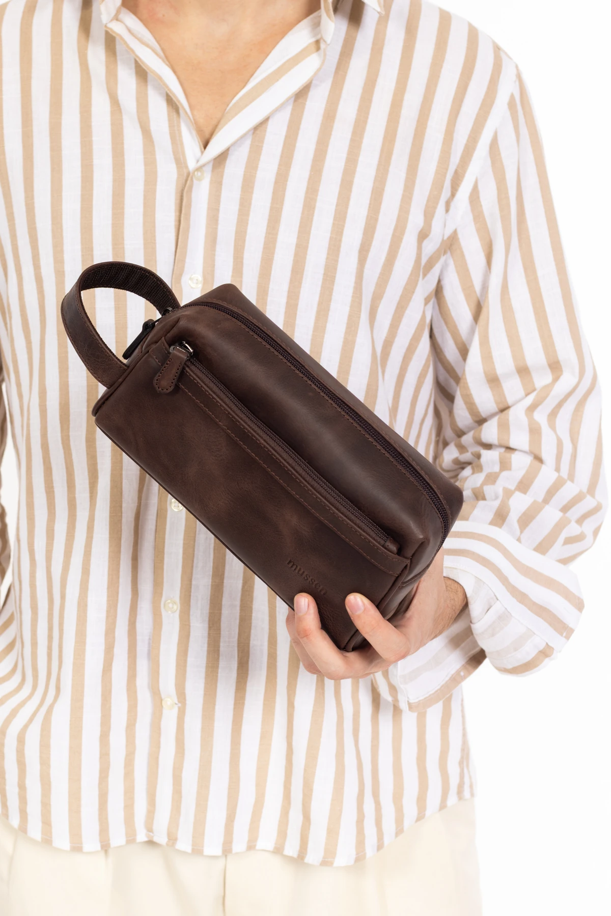 Erkek Hakiki Deri Portföy El Çantası – Fermuarlı, Çok Bölmeli, Premium - Classic Kahve Asfalt