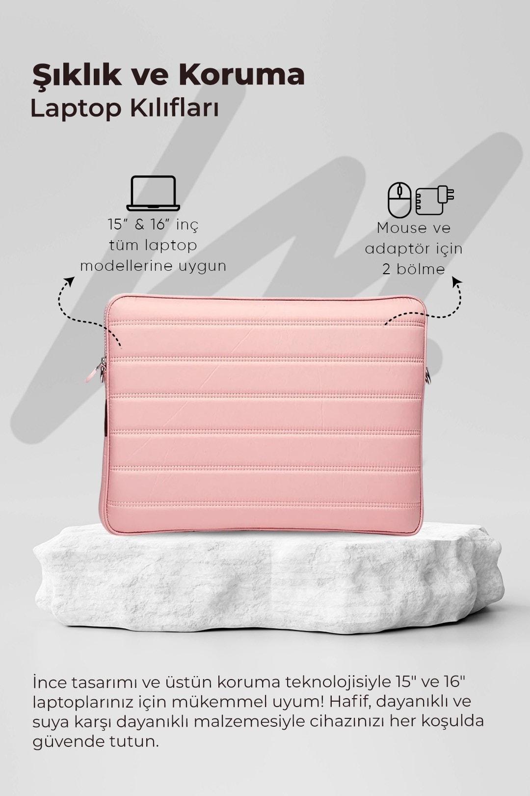 Laptop Kılıfı Su Geçirmez MacBook Air Pro 15-16 inç - Pembe