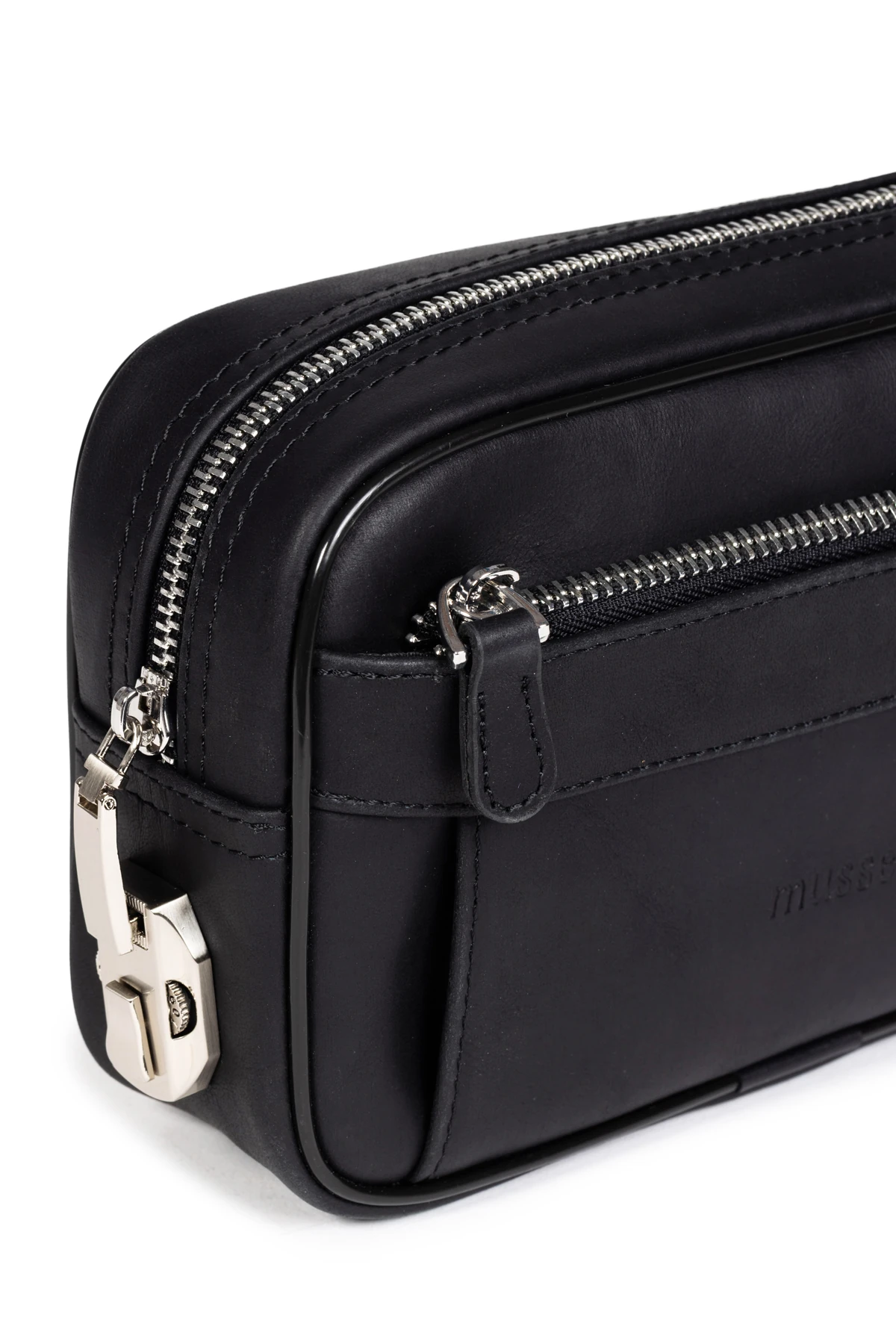 Mussen Monarque Hakiki Dana Derisi Erkek Kilitli El Portföy Çantası – 3 Cepli, Fermuarlı (21x12x6 cm)