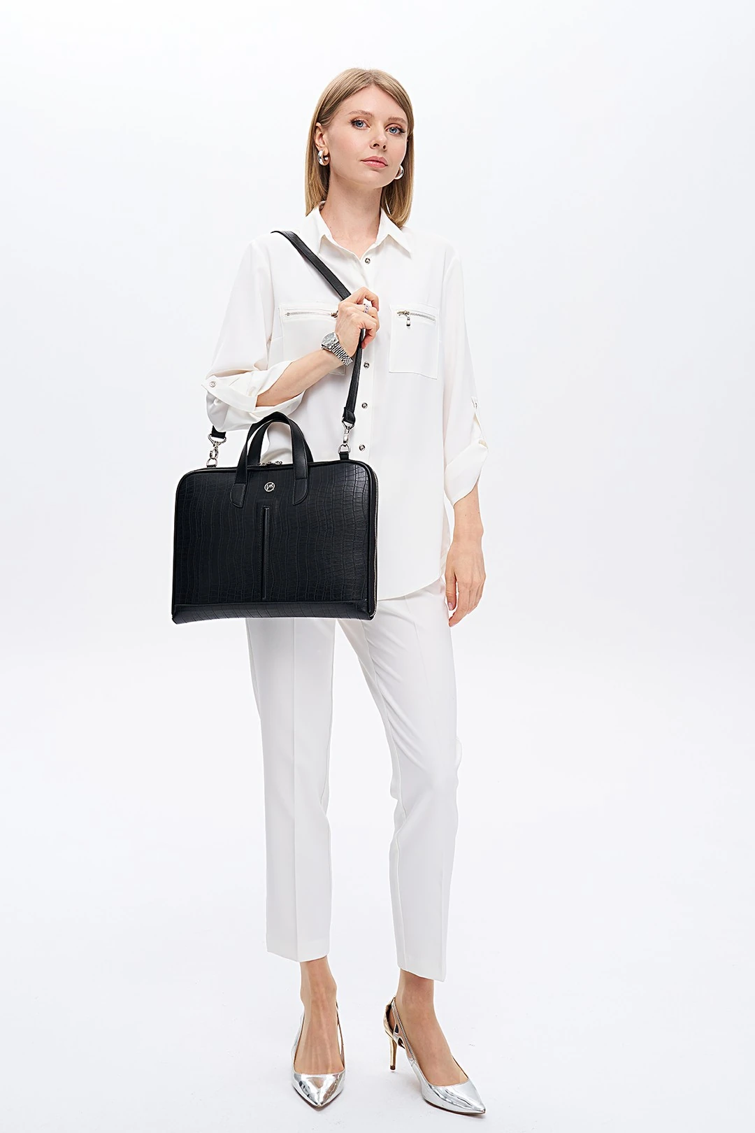 Laptop Evrak Çantası MacBook Air Pro 13 - 14 inç - Kroko Siyah