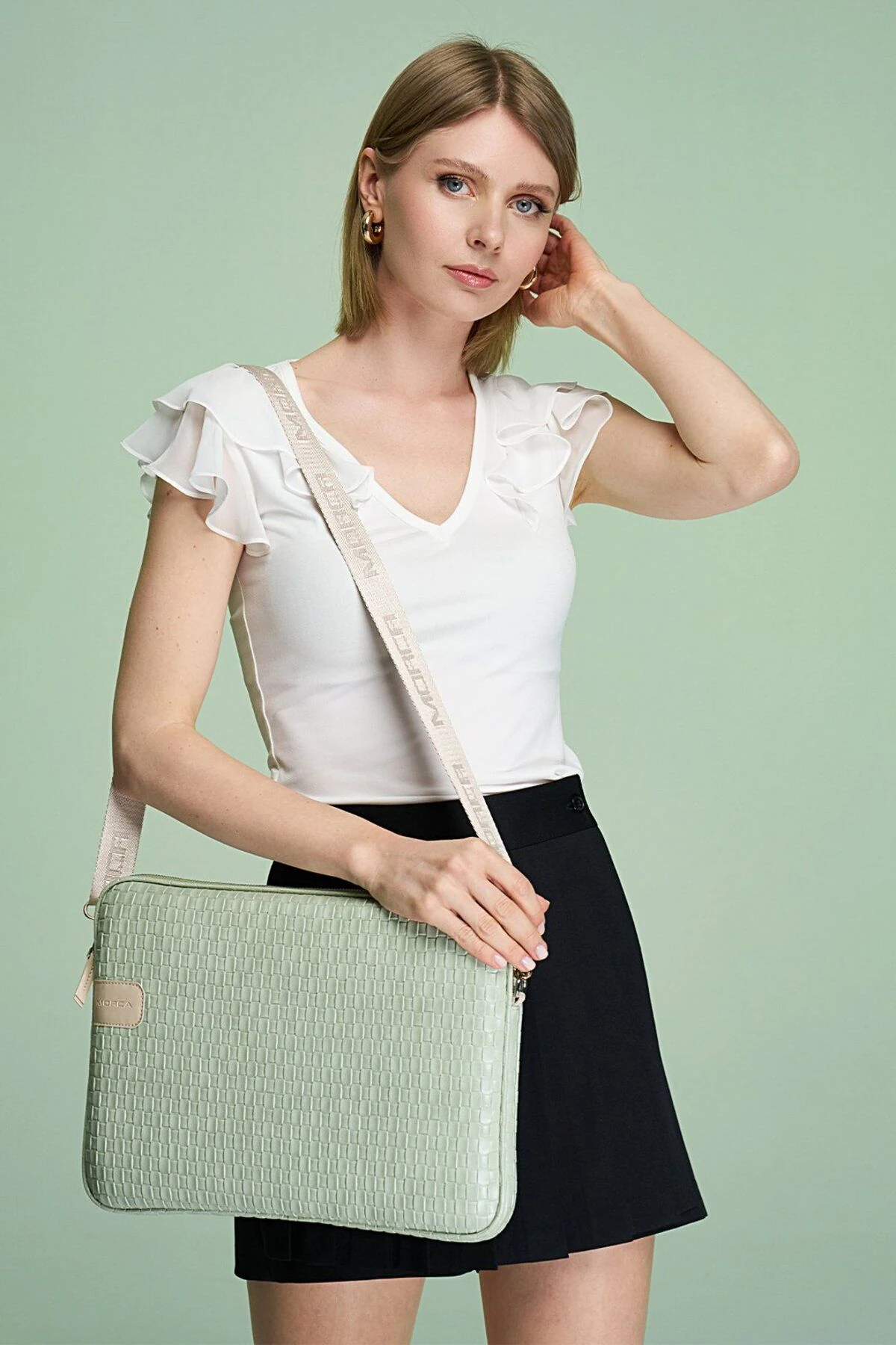 MacBook Air Pro mussen 13.3” & 14”inç Hasır Laptop Kılıfı - Hasır Mint Yeşil