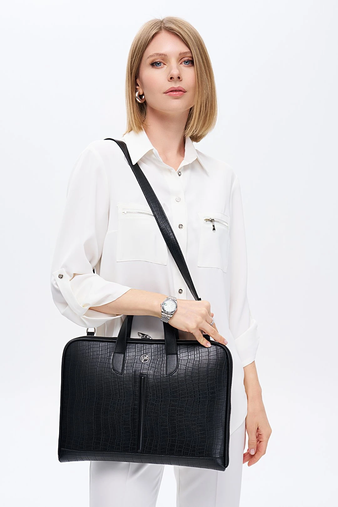 Laptop Evrak Çantası MacBook Air Pro 13 - 14 inç - Kroko Siyah