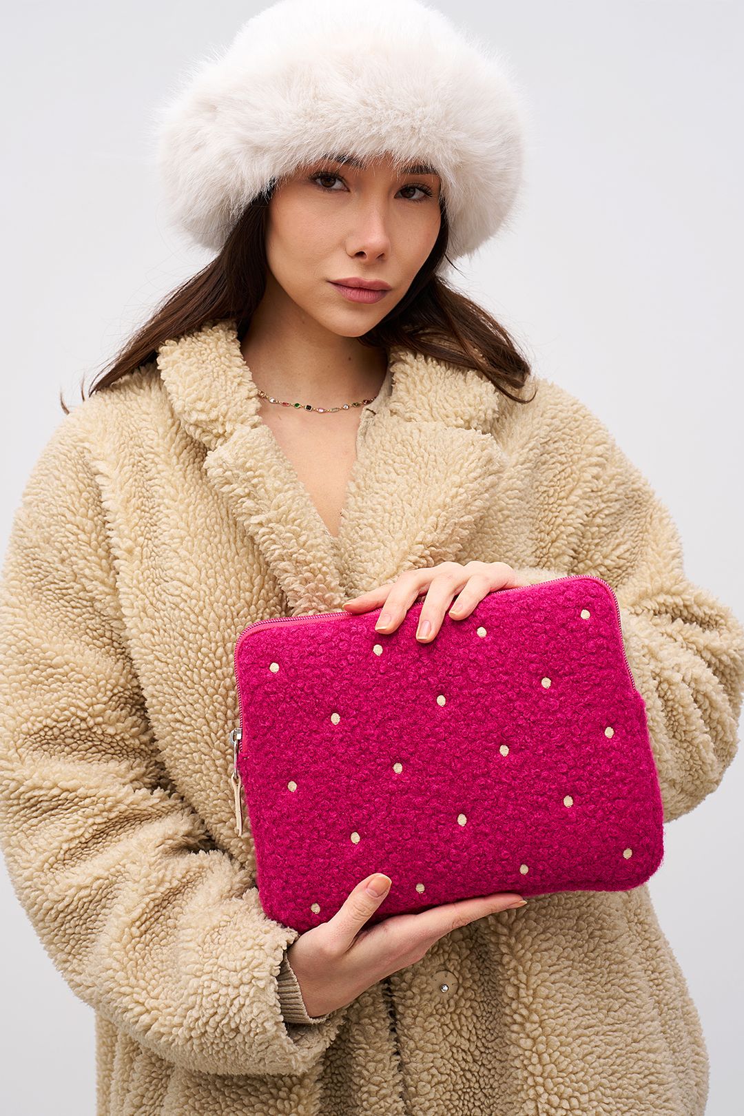 Puantiyeli Tablet Kılıfı 10” & 11” İnç Uyumlu - Fuşya