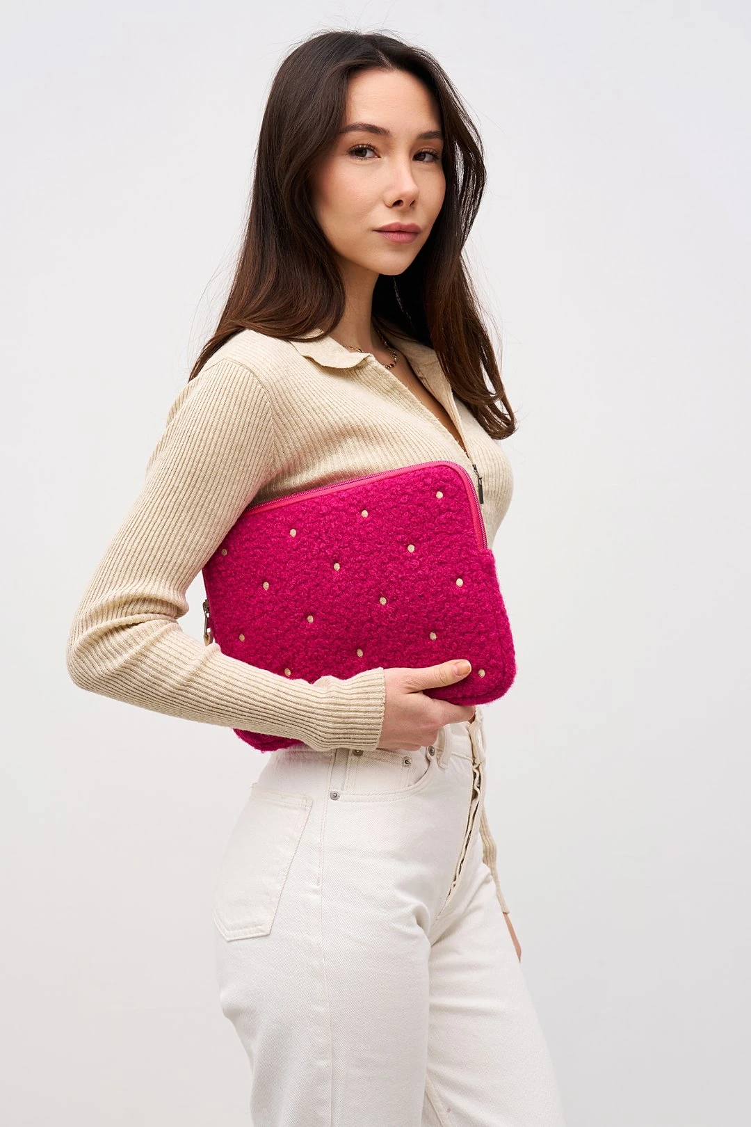 Puantiyeli Tablet Kılıfı 10” & 11” İnç Uyumlu - Fuşya