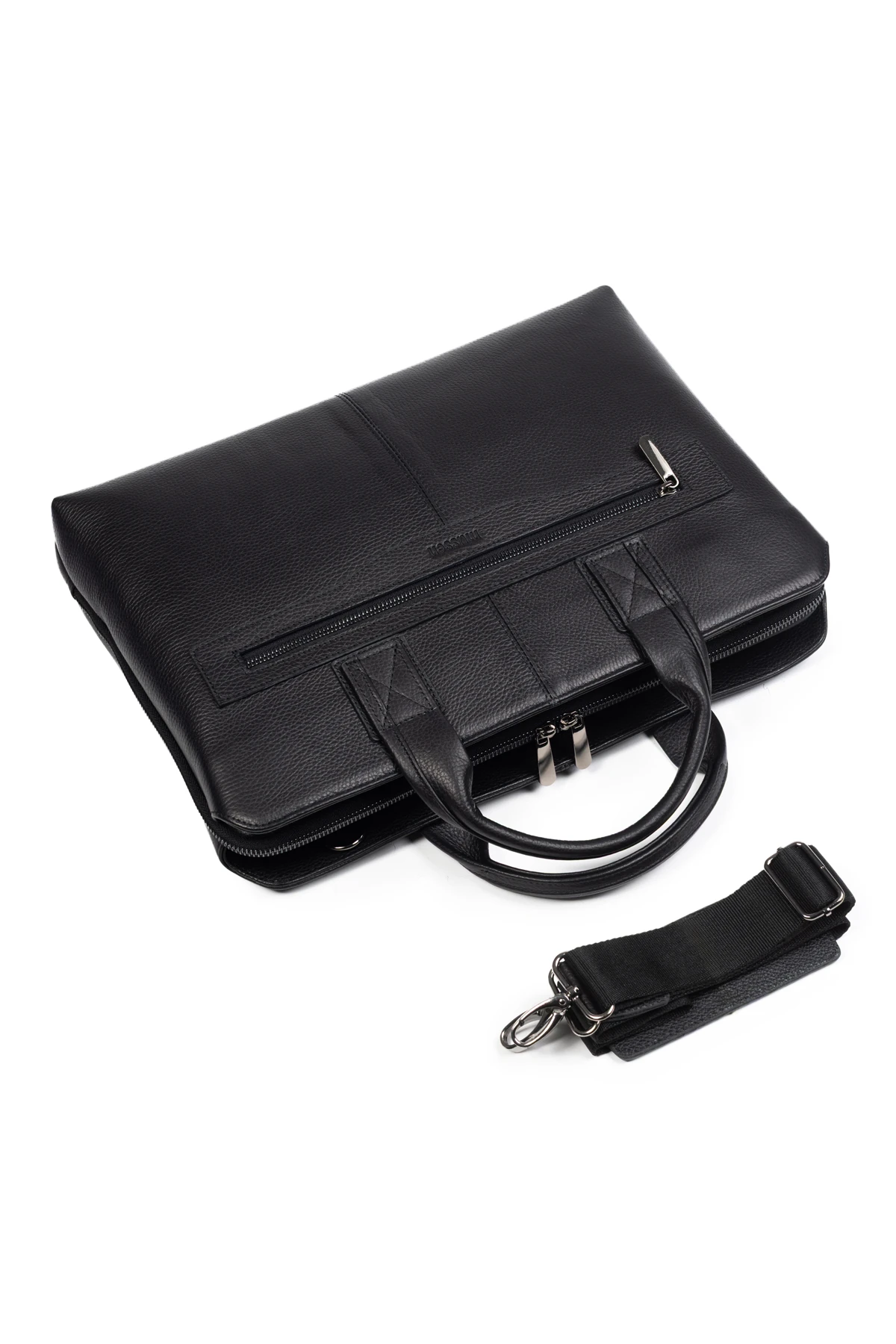 Mussen Grandora %100 Hakiki Deri 15.6 inç Laptop Evrak Çantası – 3 Bölmeli, Havuz Fermuarlı - Grandora Siyah Naturel