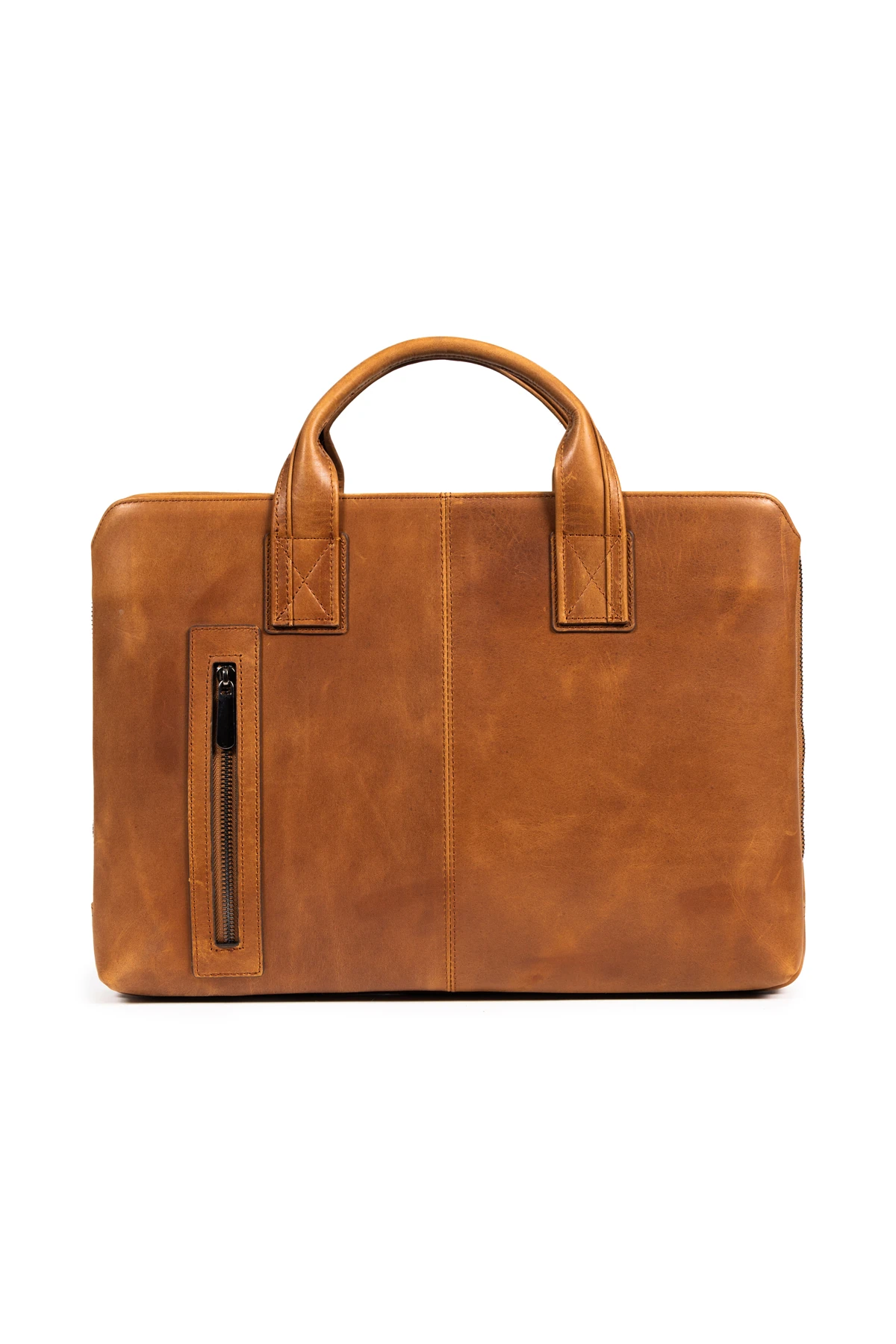 Mussen Grandora %100 Hakiki Deri 15.6 inç Laptop Evrak Çantası – 3 Bölmeli, Havuz Fermuarlı - Grandora Taba Asfalt