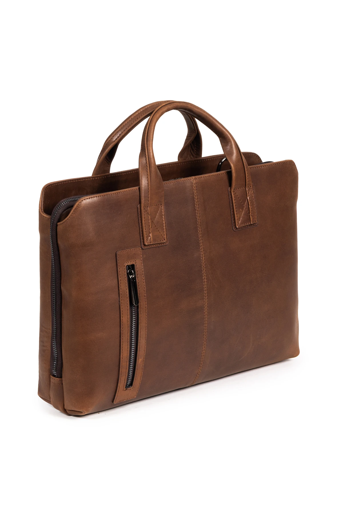 Mussen Grandora %100 Hakiki Deri 15.6 inç Laptop Evrak Çantası – 3 Bölmeli, Havuz Fermuarlı - Grandora Kahve Asfalt