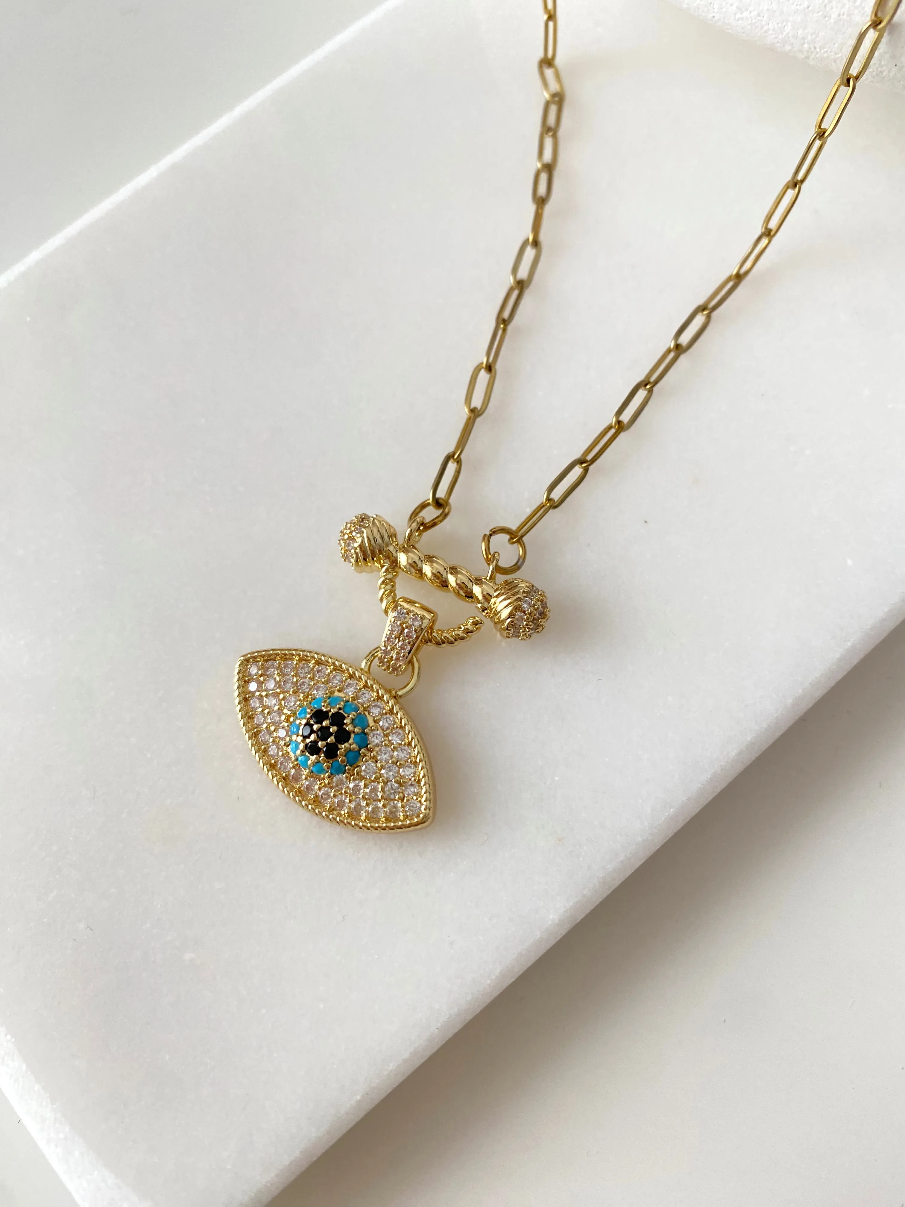 Çelik Zirkon Taşlı Vip Göz Kolye