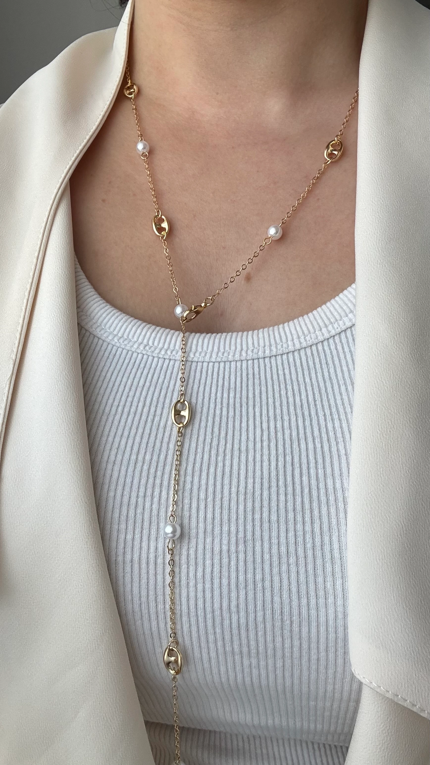 İnci Detaylı 80 cm Uzun Kolye