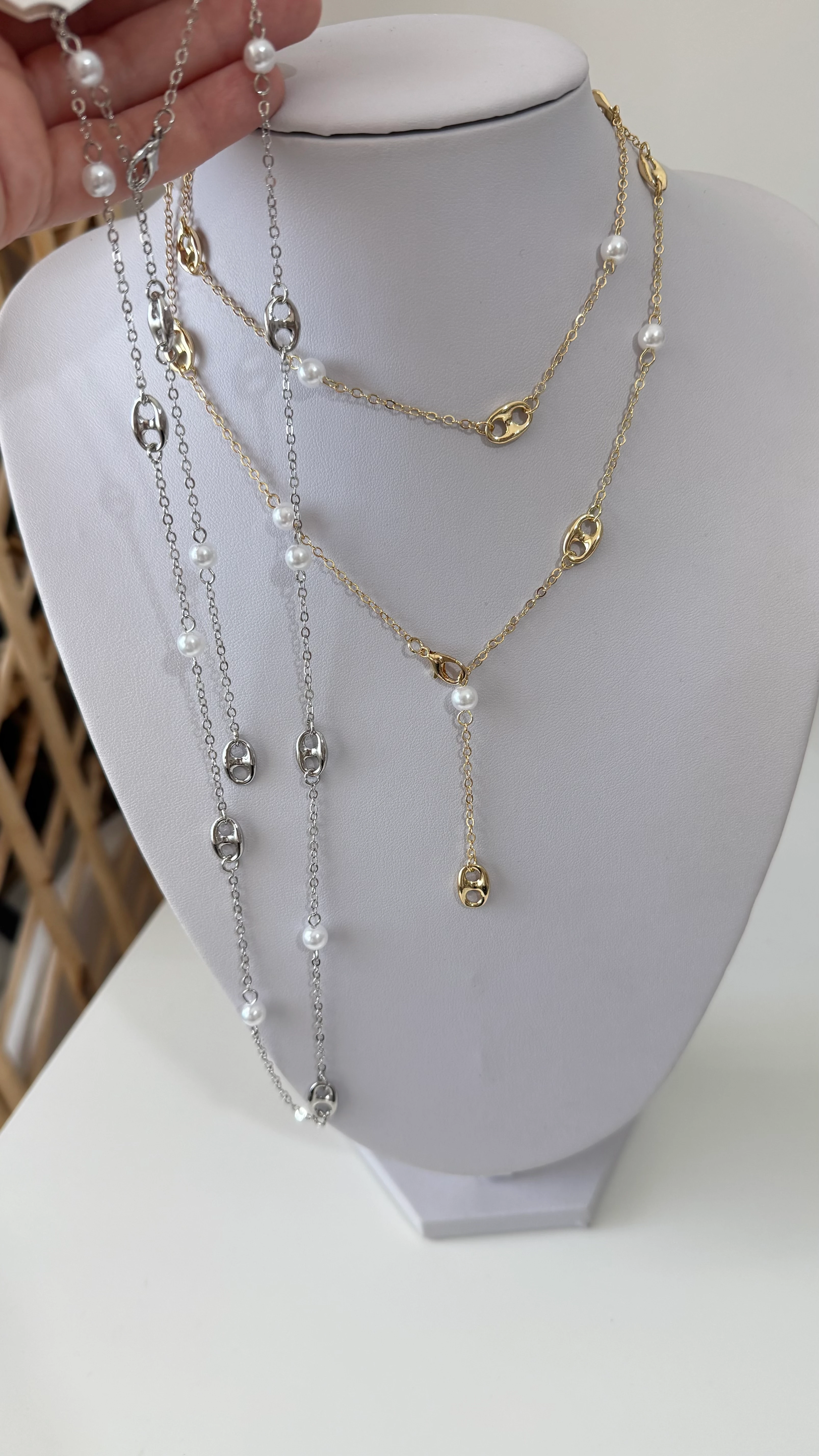 İnci Detaylı 80 cm Uzun Kolye