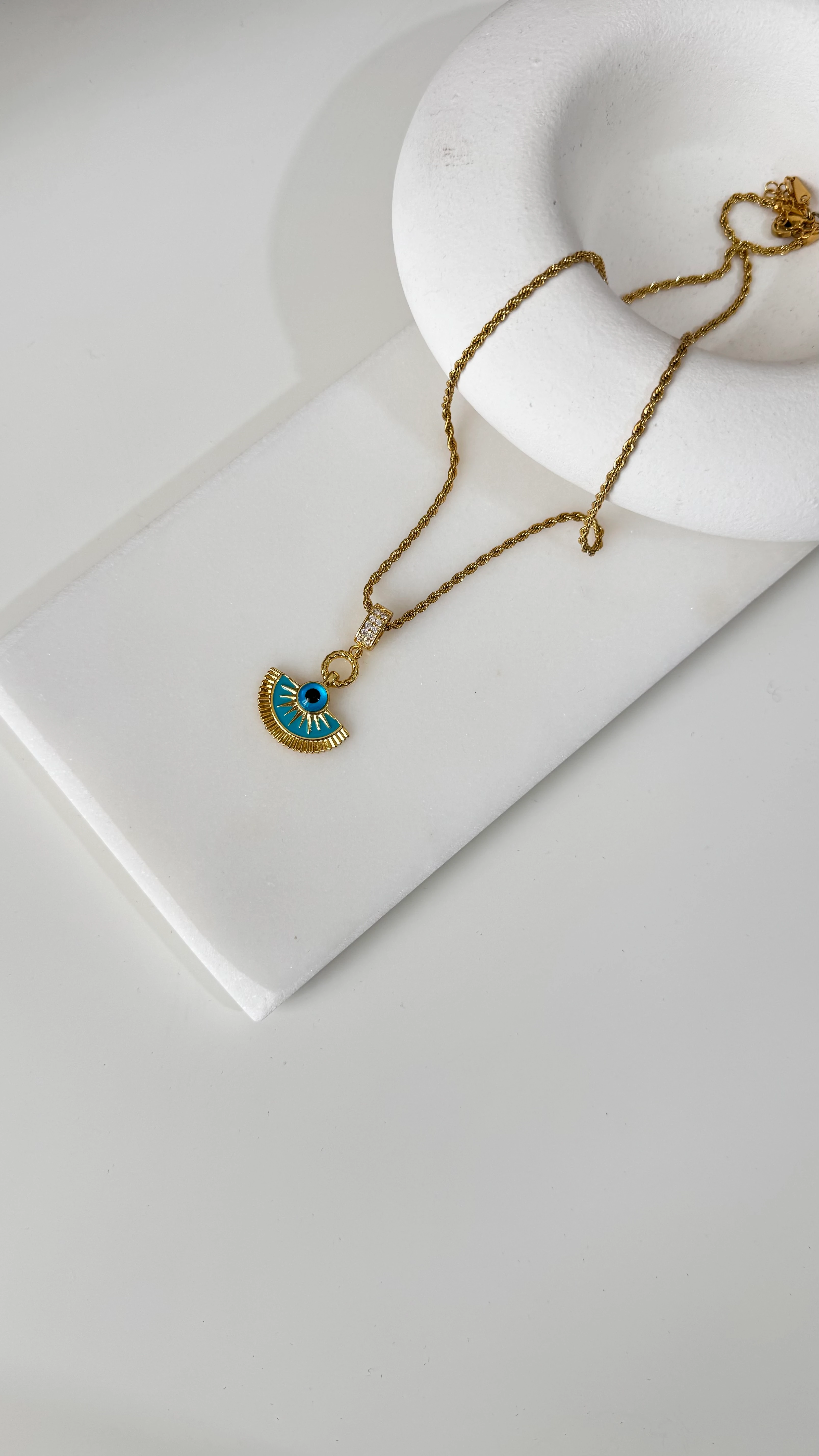 Çelik Nazar Göz Zirkon Kolye