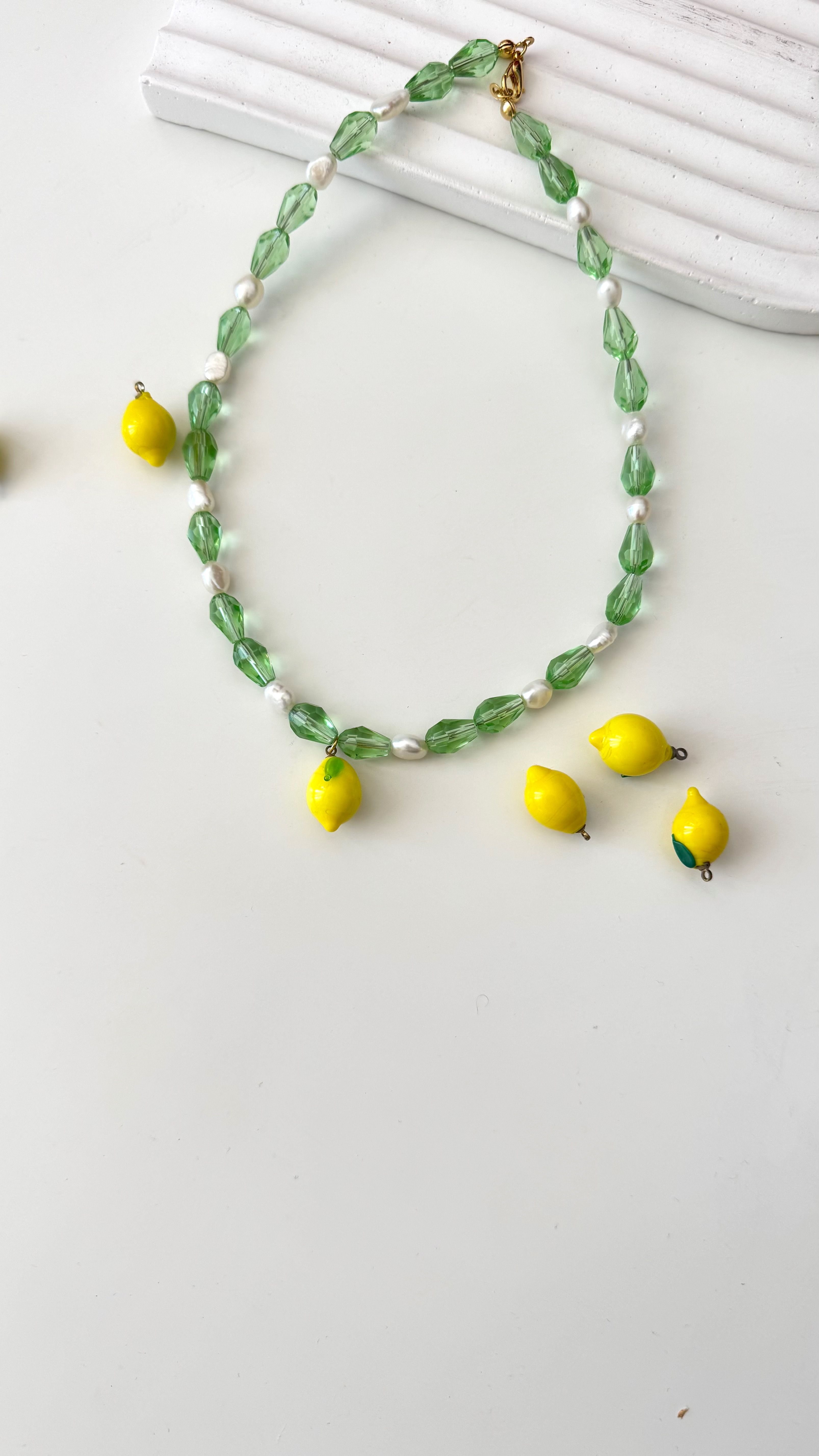 Çelik Doğal İnci Detay Kristal Murano Limon Kolye