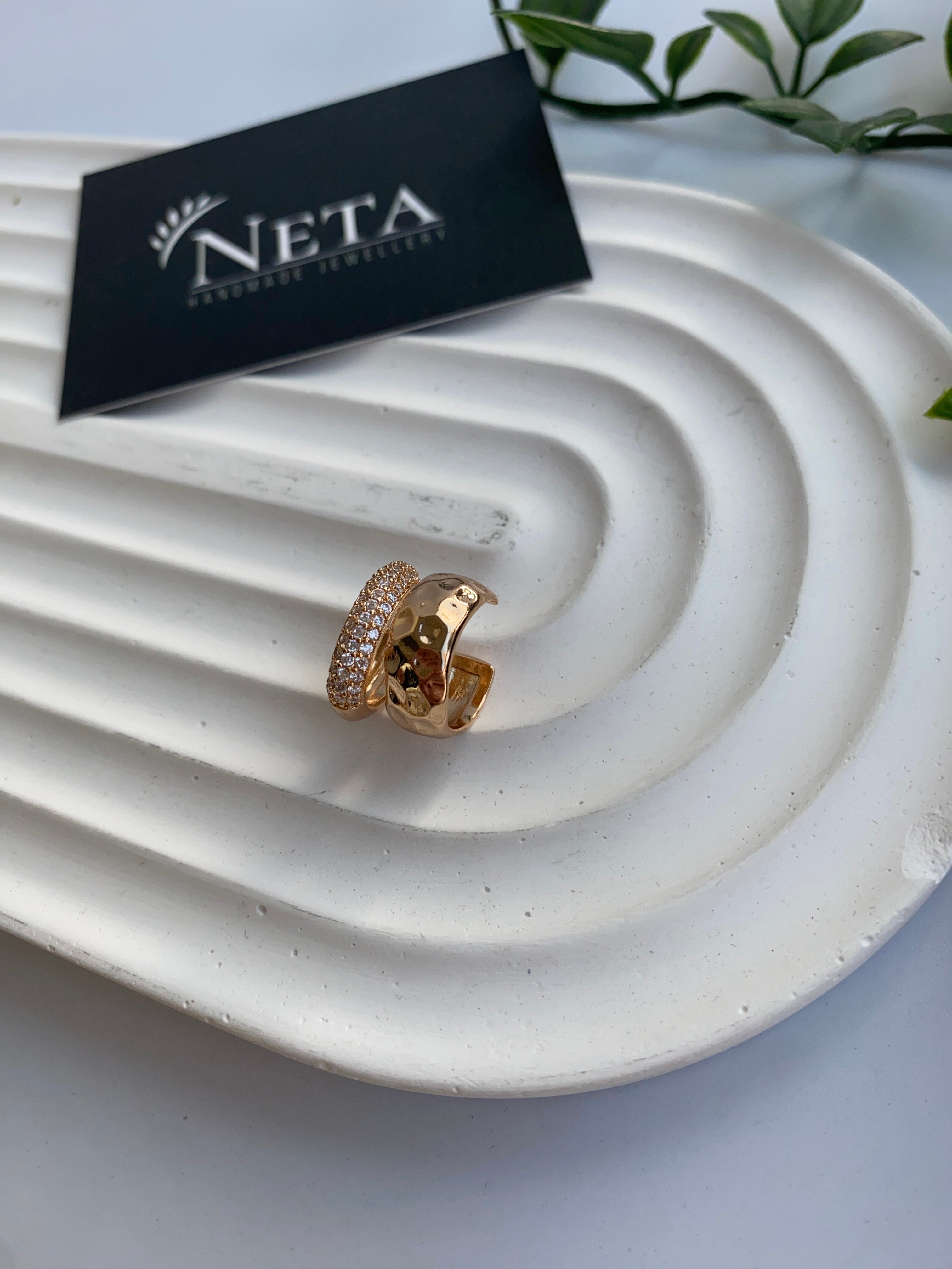 Özel Seri İki Parçalı Gold Earcuff Küpe