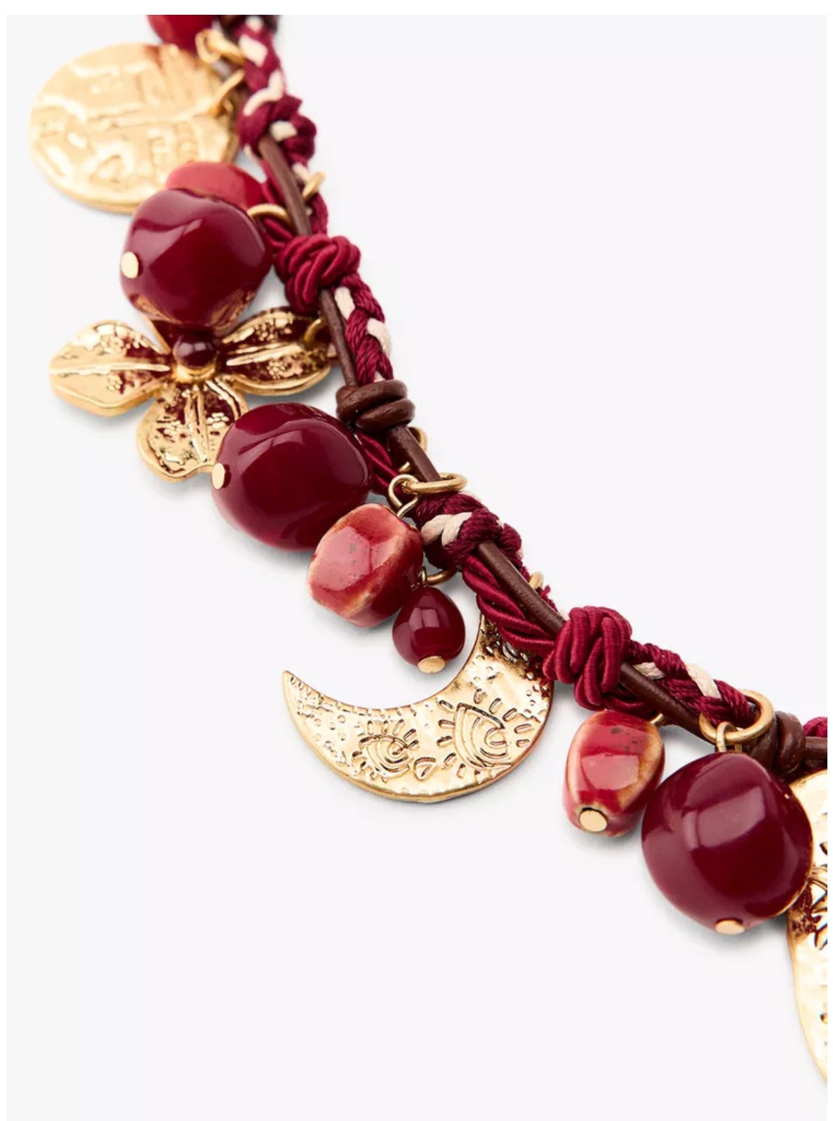 ZR Model Charmlı Bordo Kolye