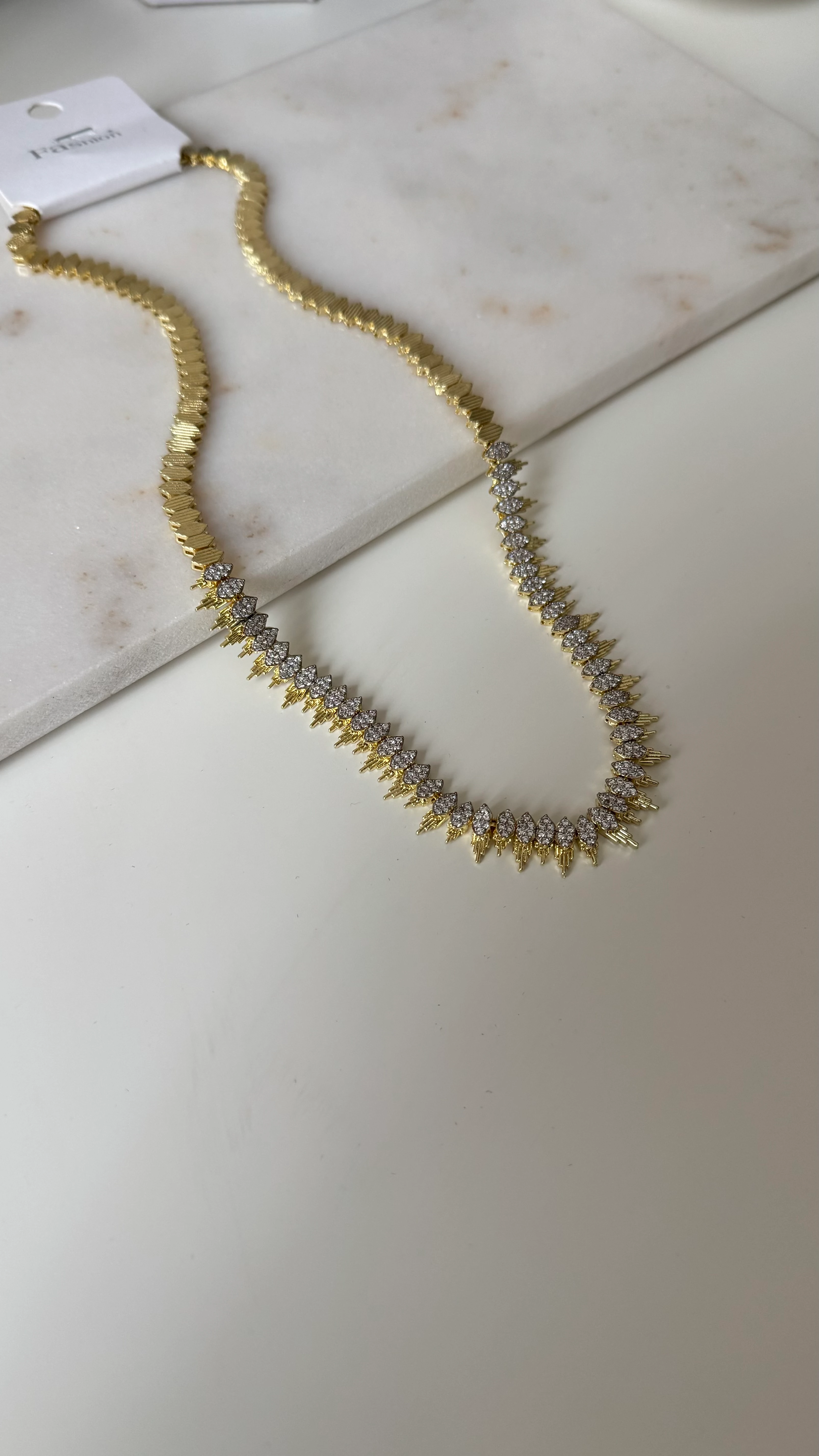 Kuyum İşçilikli 14k Kaplama Zirkon Taşlı Gerdanlık Kolye