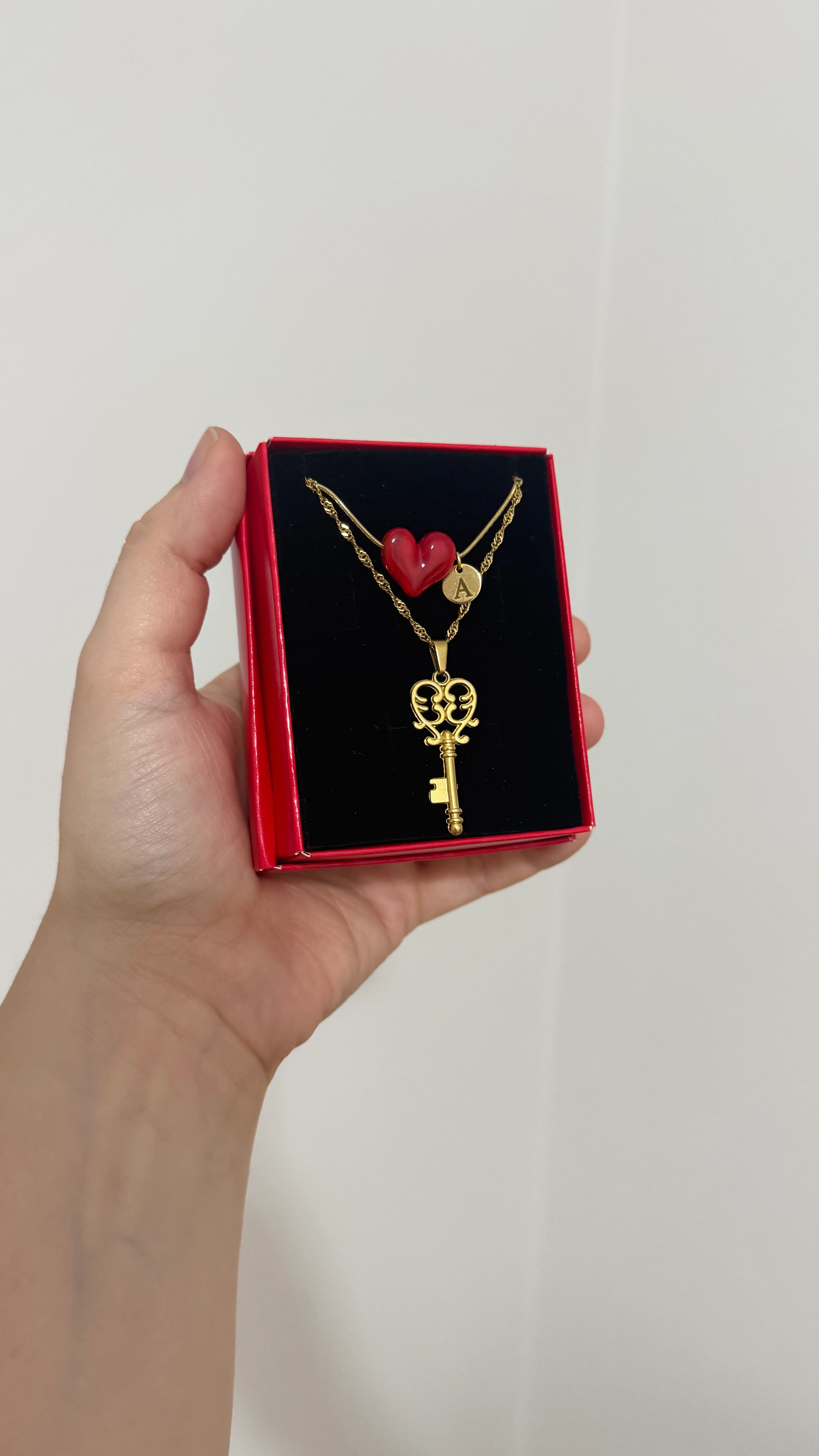 Çelik Anahtar Kalp Kolye Seti