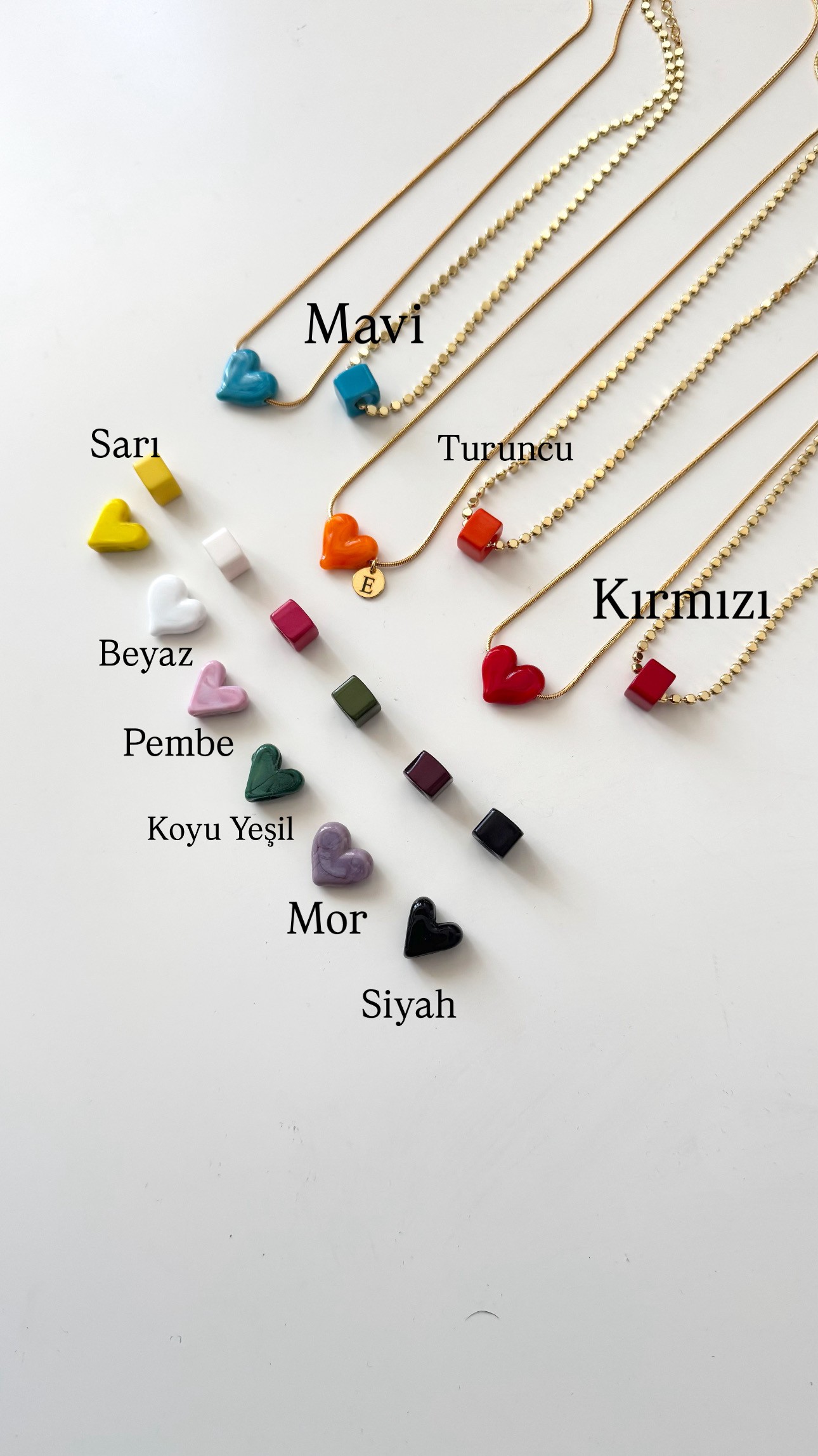 Çelik Murano Kalp Kolye ve Boncuk Kolye Set