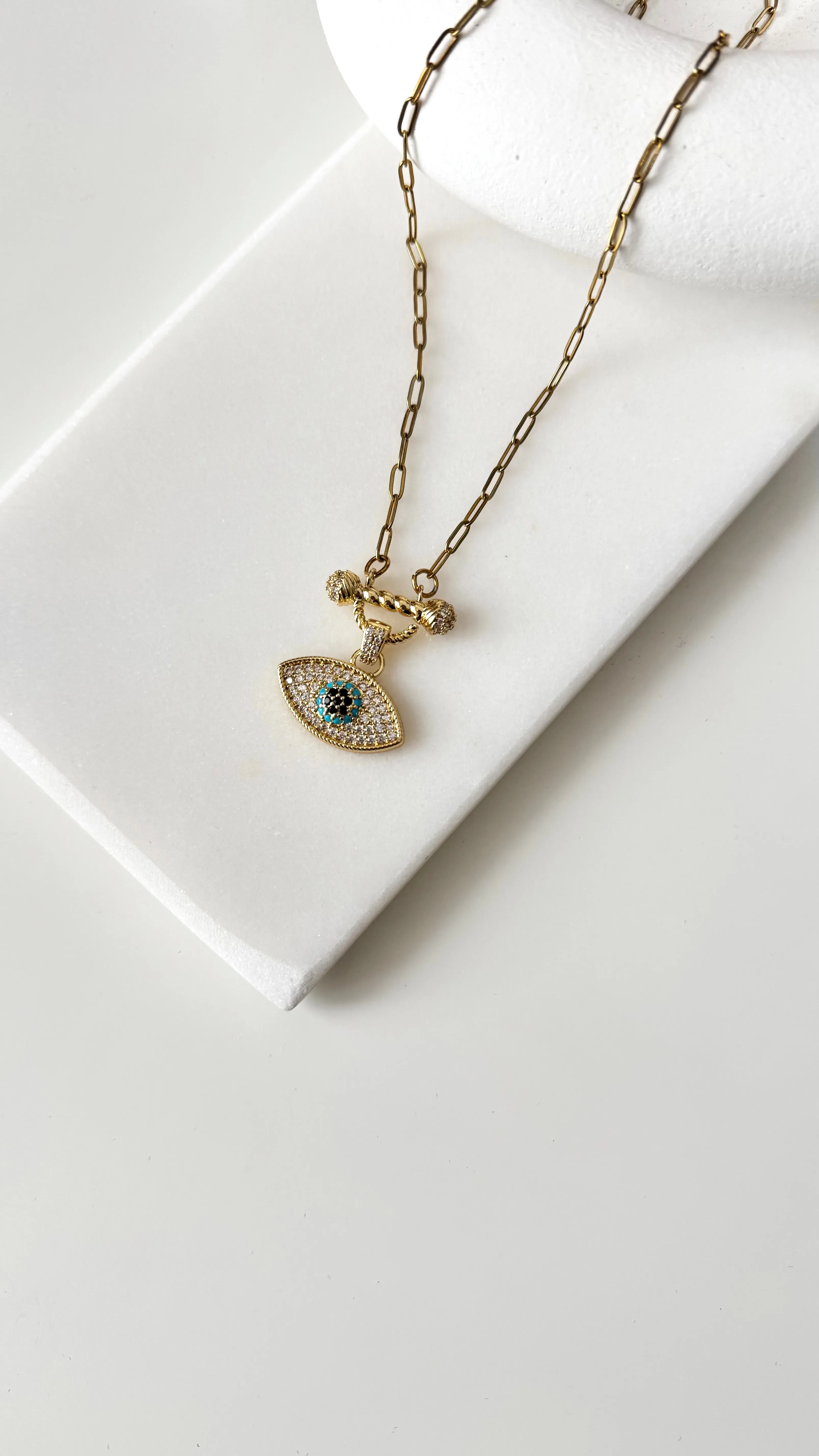 Çelik Zirkon Taşlı Vip Göz Kolye