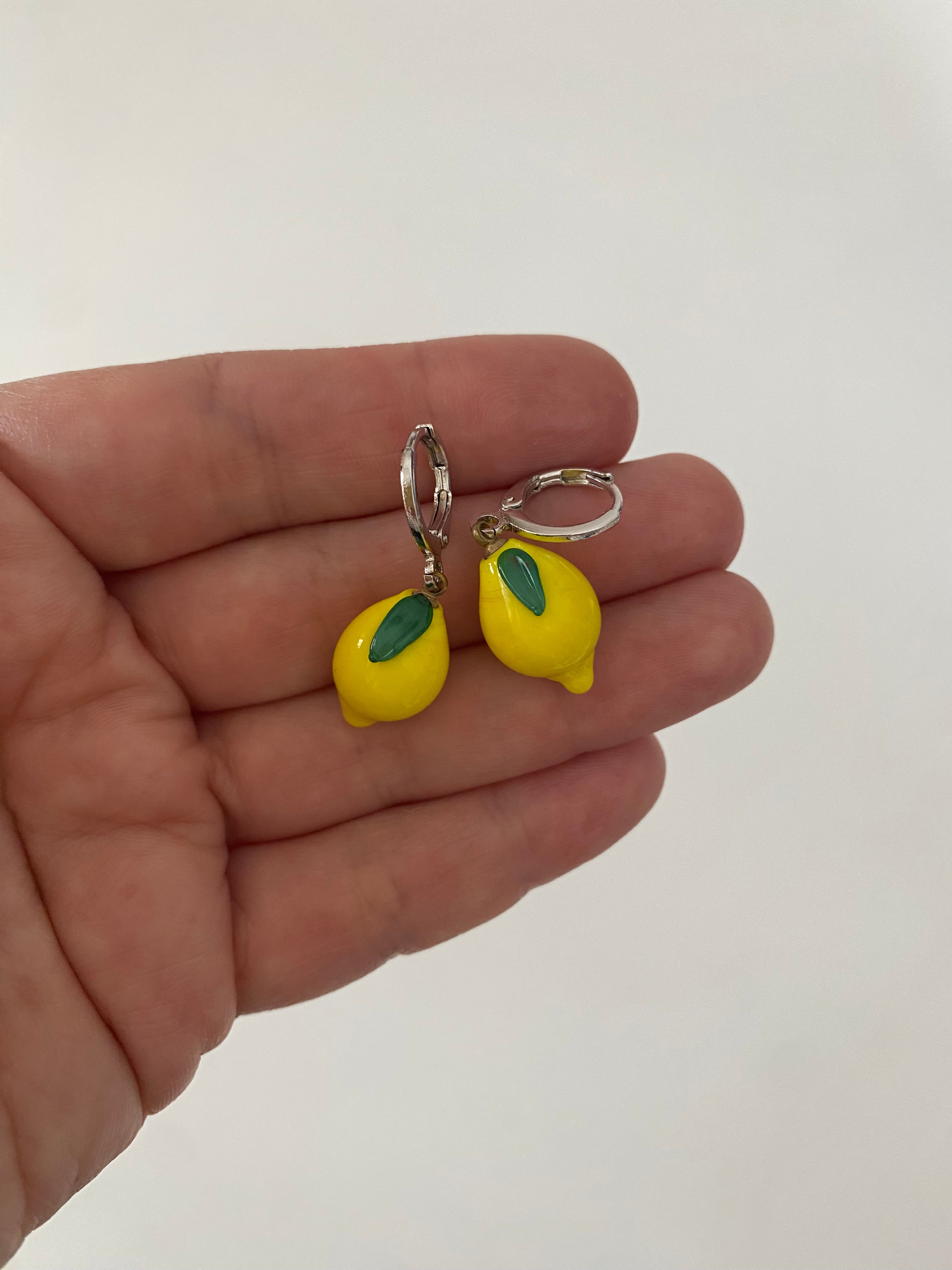 Murano Limon Gümüş Renk Halkalı Küpe