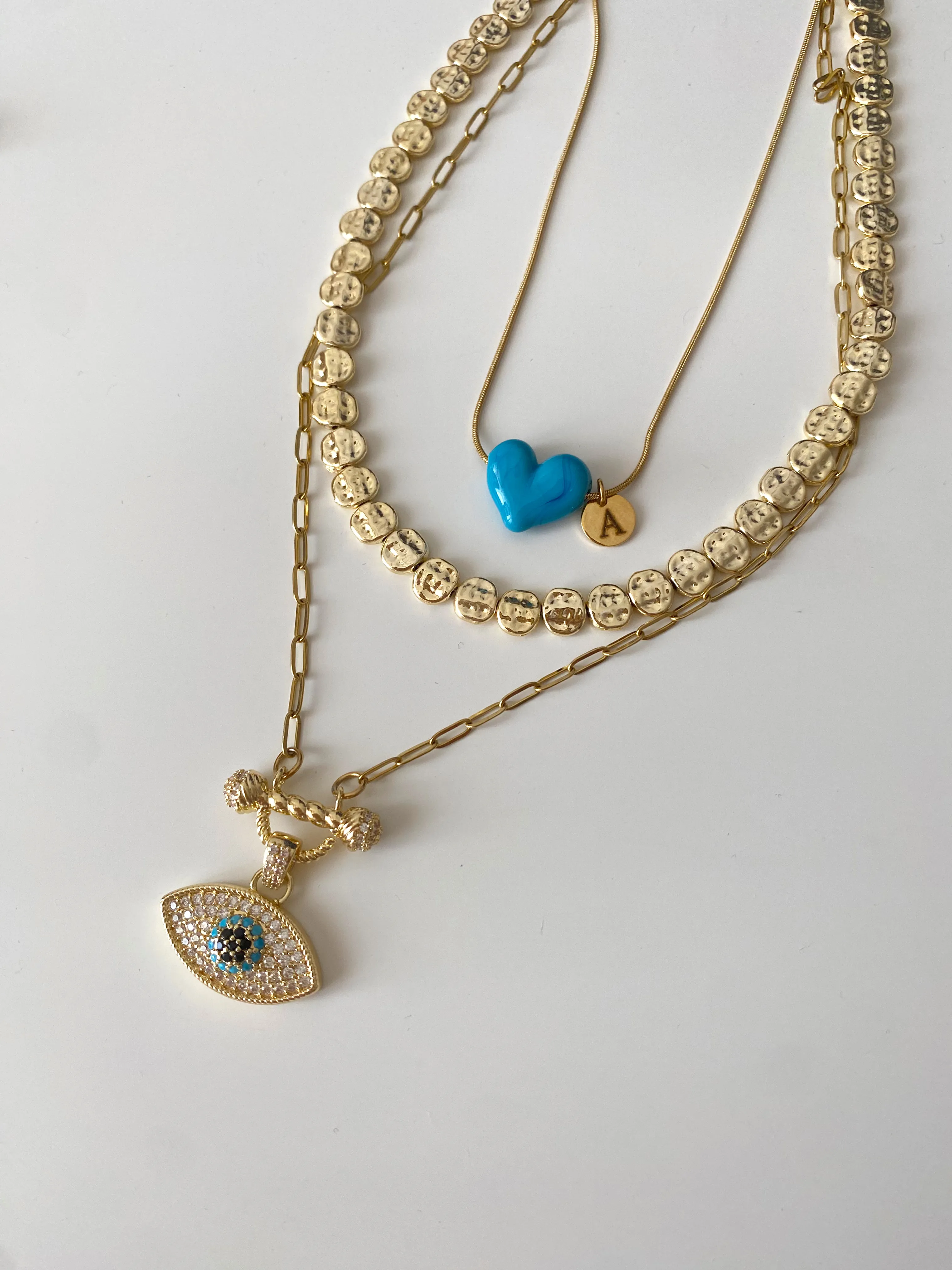 3lü Nazar Kalp Plaka Kolye Kombini