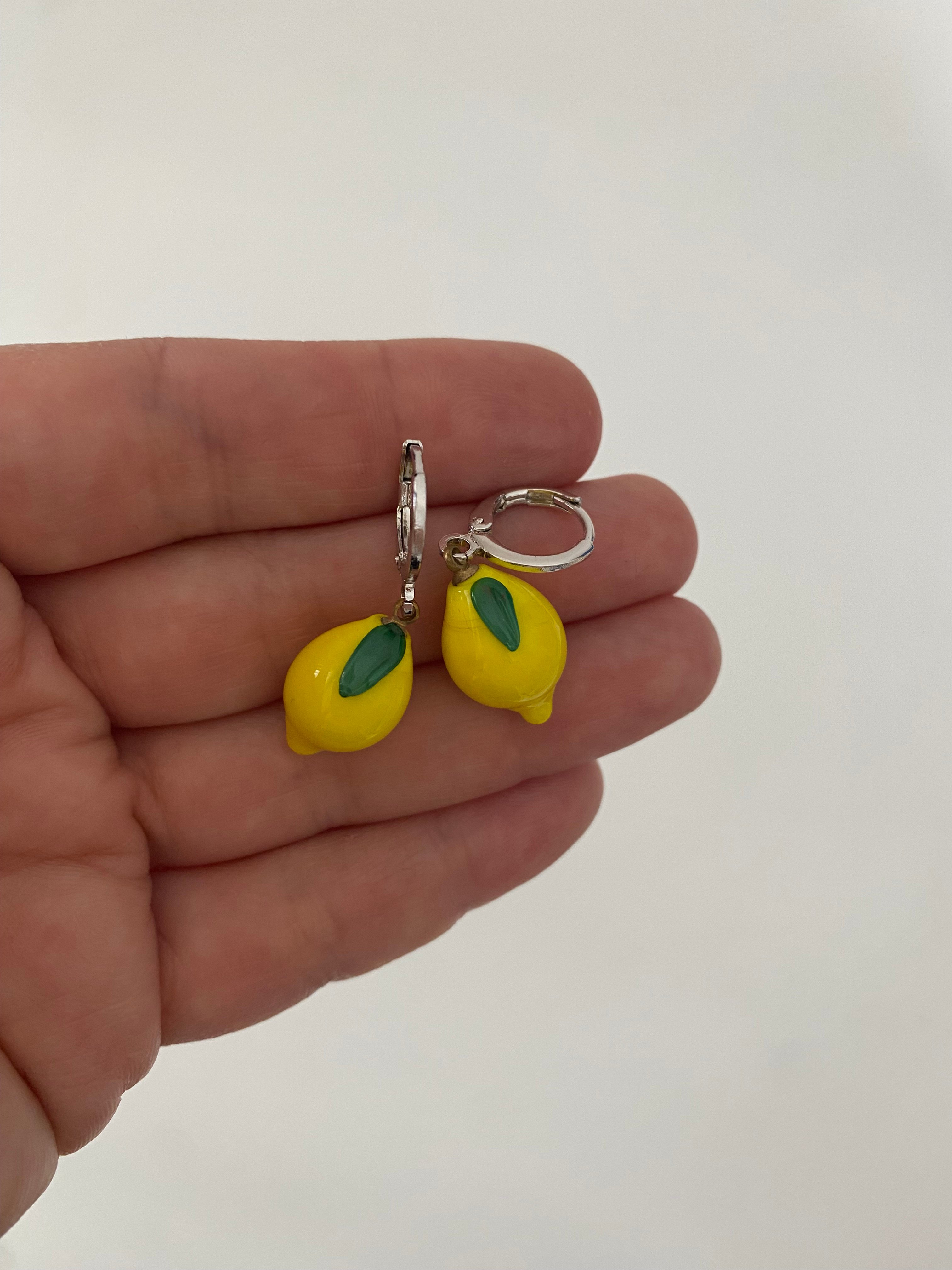 Murano Limon Gümüş Renk Halkalı Küpe
