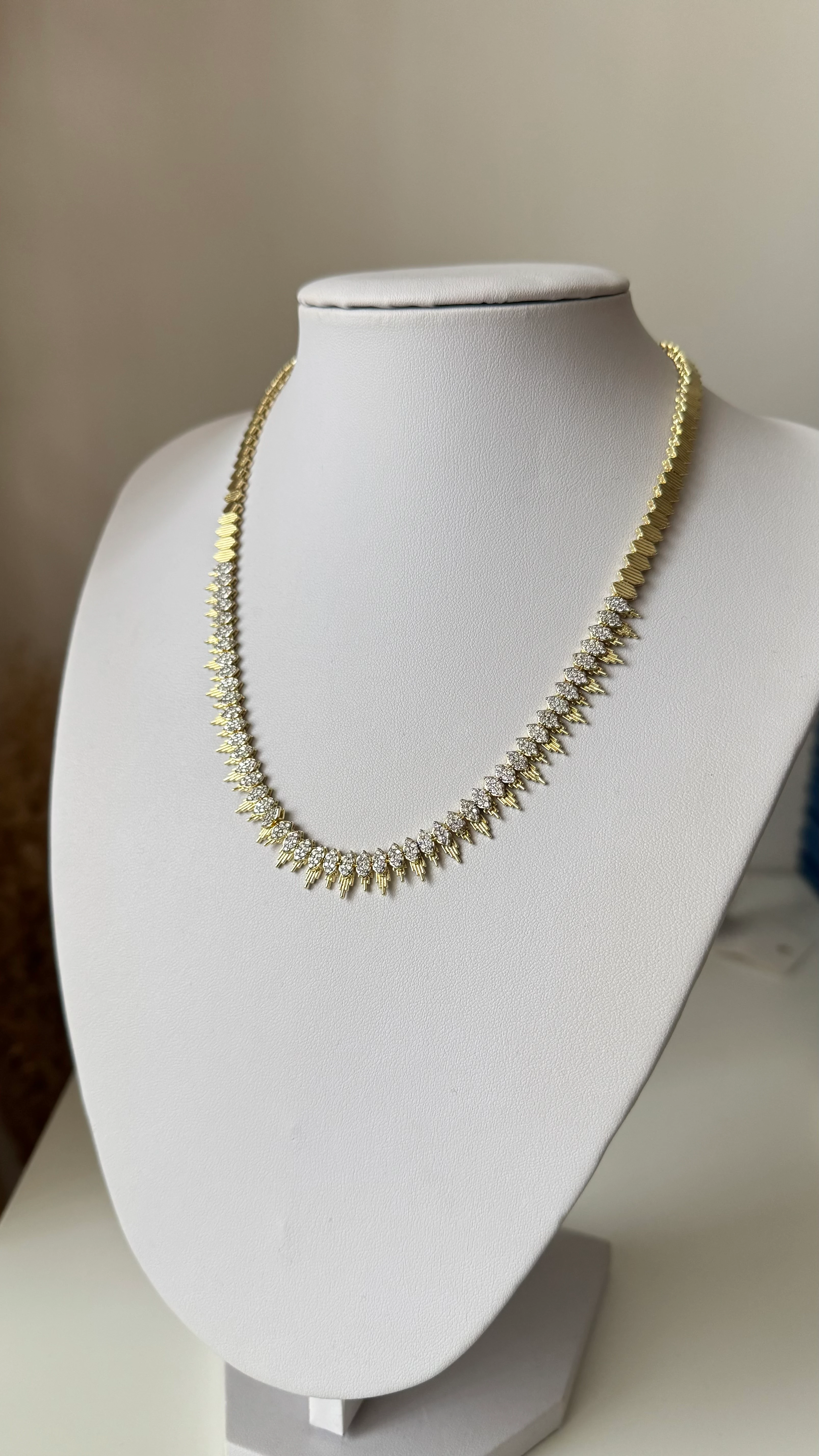 Kuyum İşçilikli 14k Kaplama Zirkon Taşlı Gerdanlık Kolye