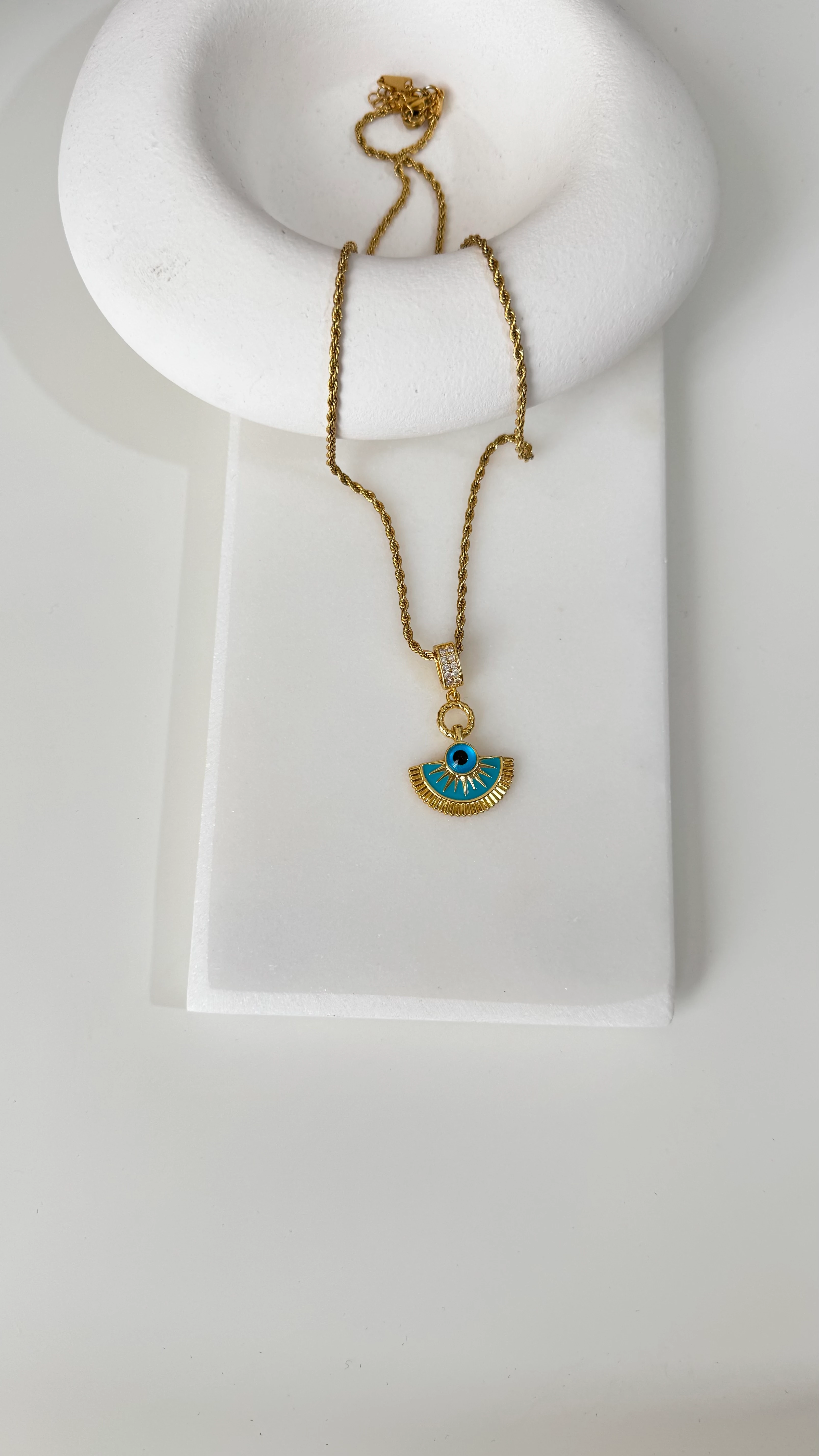 Çelik Nazar Göz Zirkon Kolye