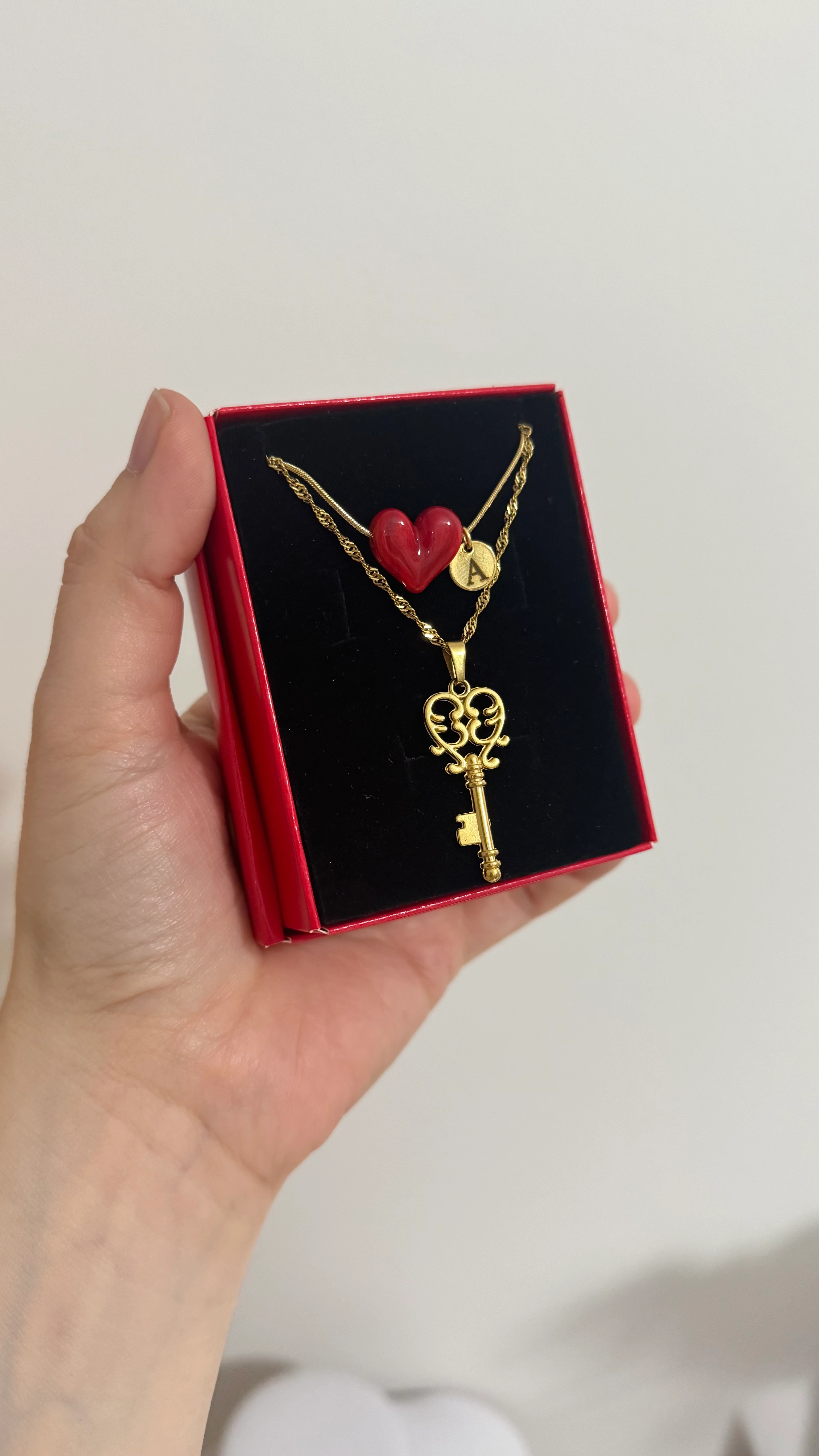 Çelik Anahtar Kalp Kolye Seti