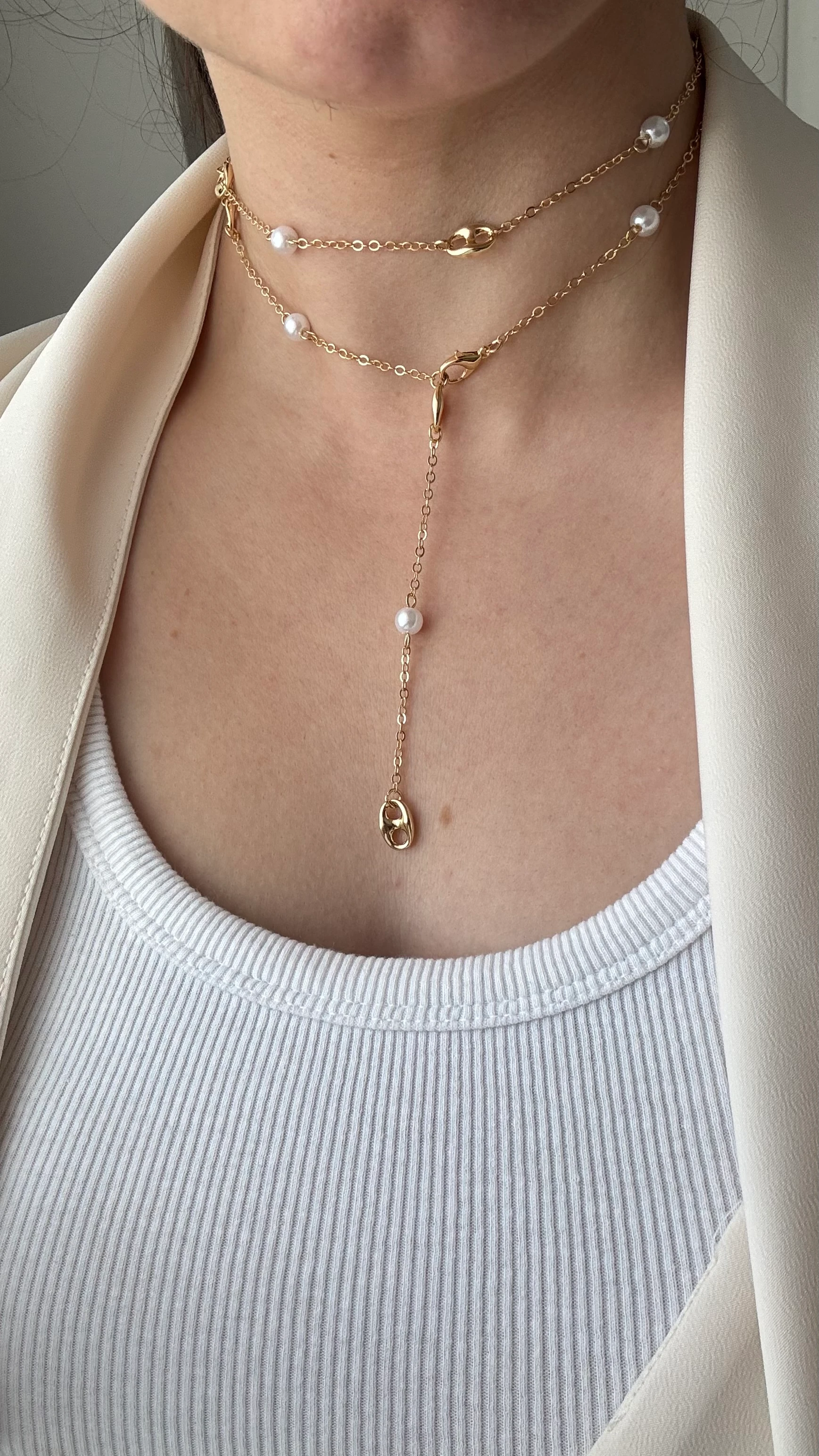 İnci Detaylı 80 cm Uzun Kolye