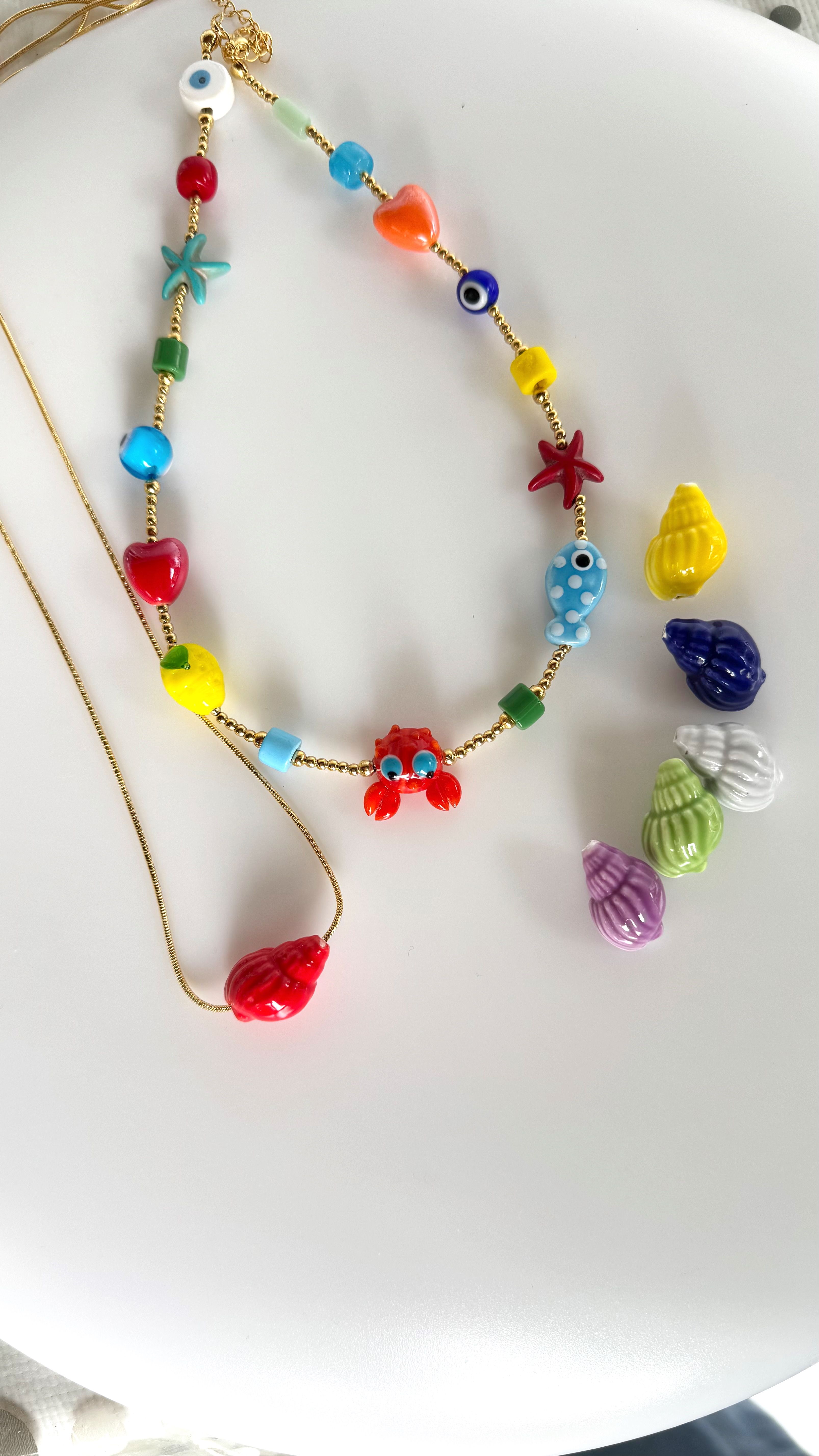 Crab Mix ve Çelik Deniz Kabuğu Kolye Set