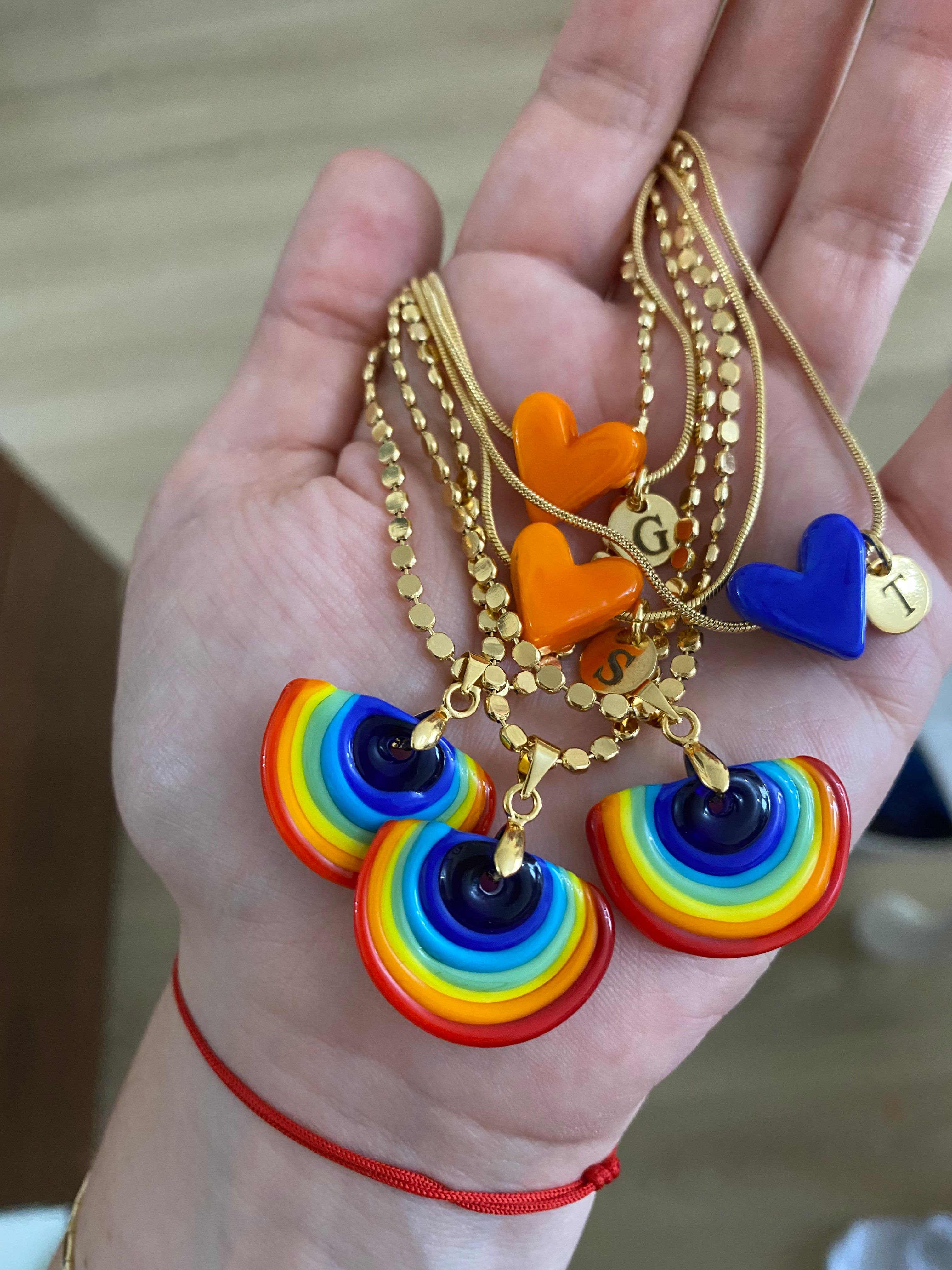 Pul Zincirli Gökkuşağı Murano Ve Kalp Set