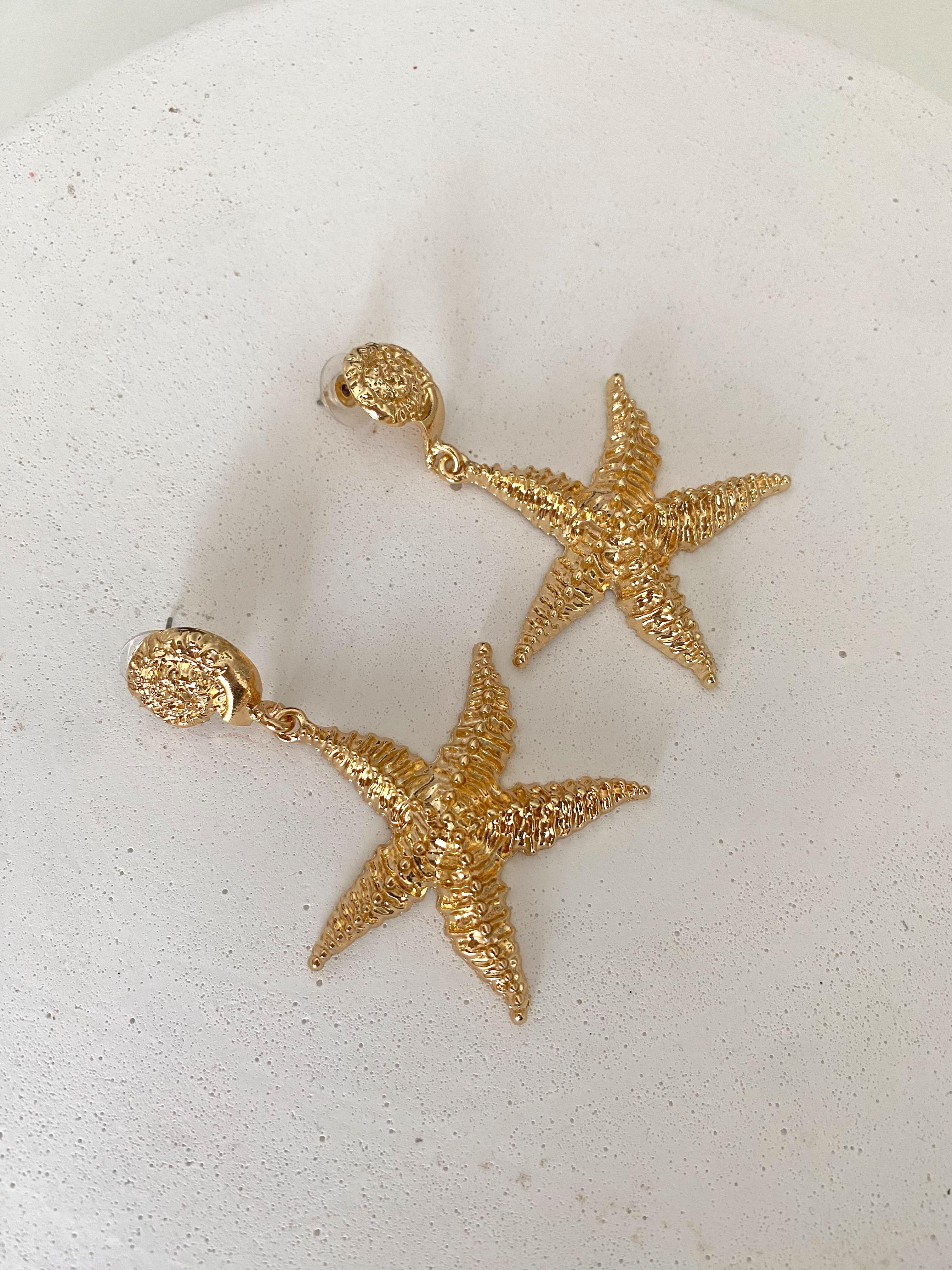 Deniz Yıldızı Gold Sallantılı Küpe