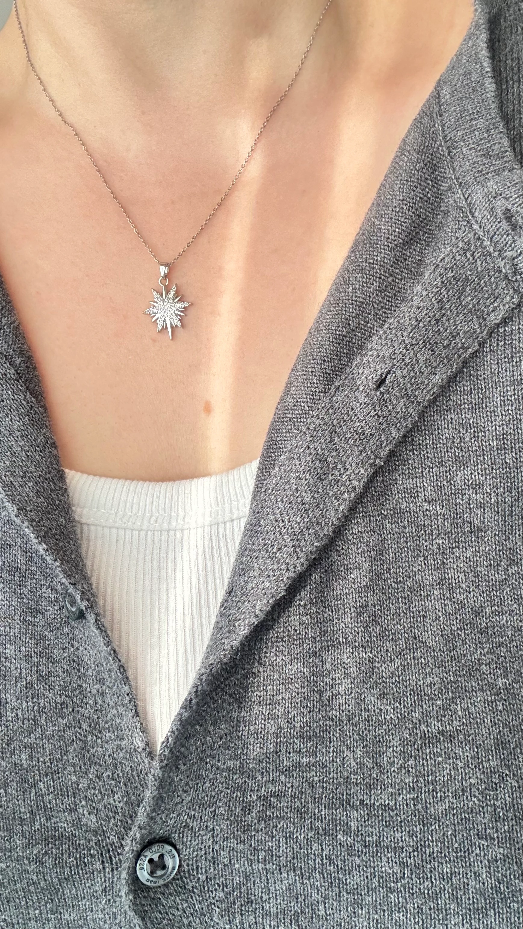 Çelik Zirkon Kuzey Yıldızı Kolye