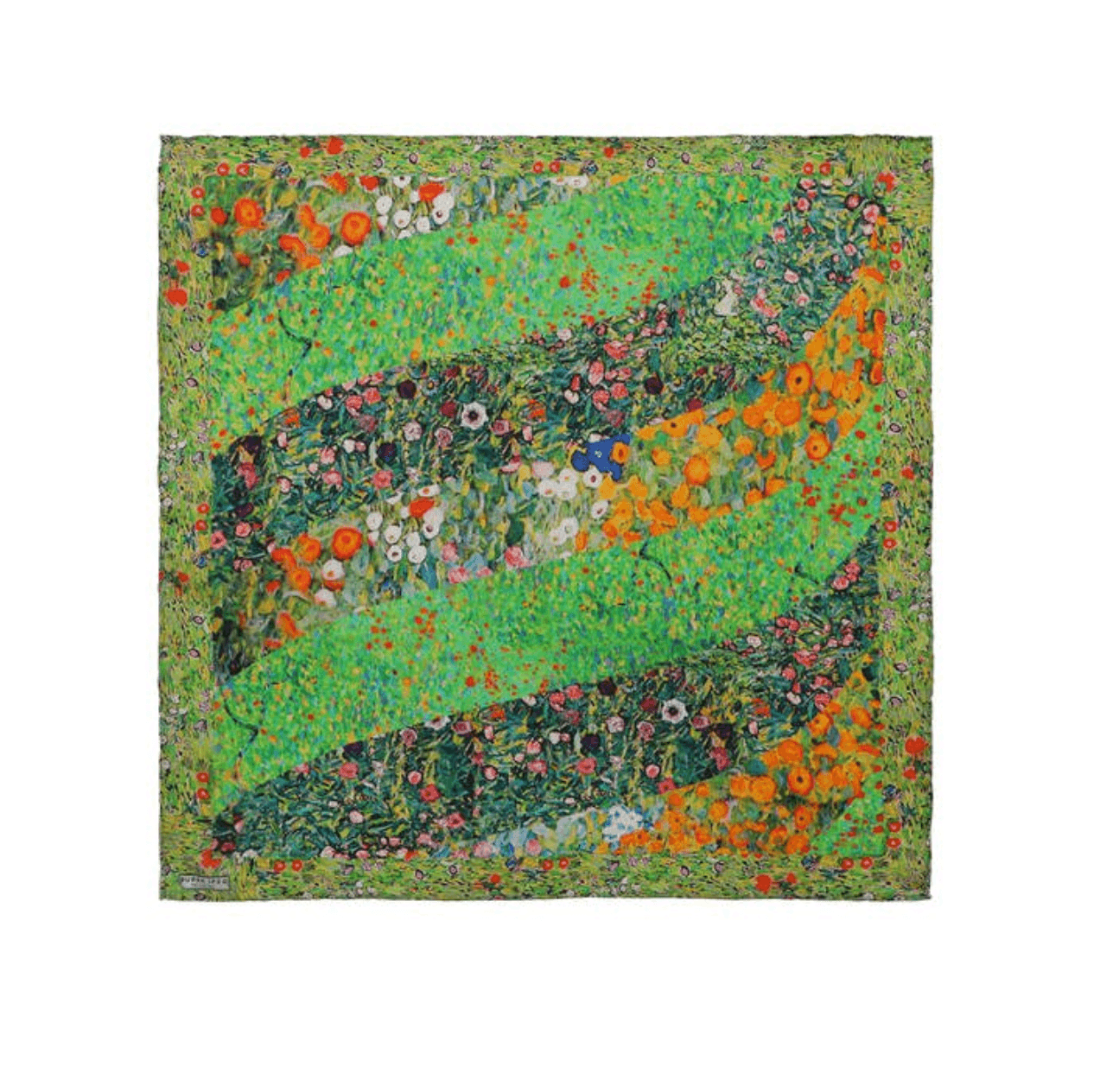 Green Flowers Yeşil 55x55 %100 İpek Fular 
