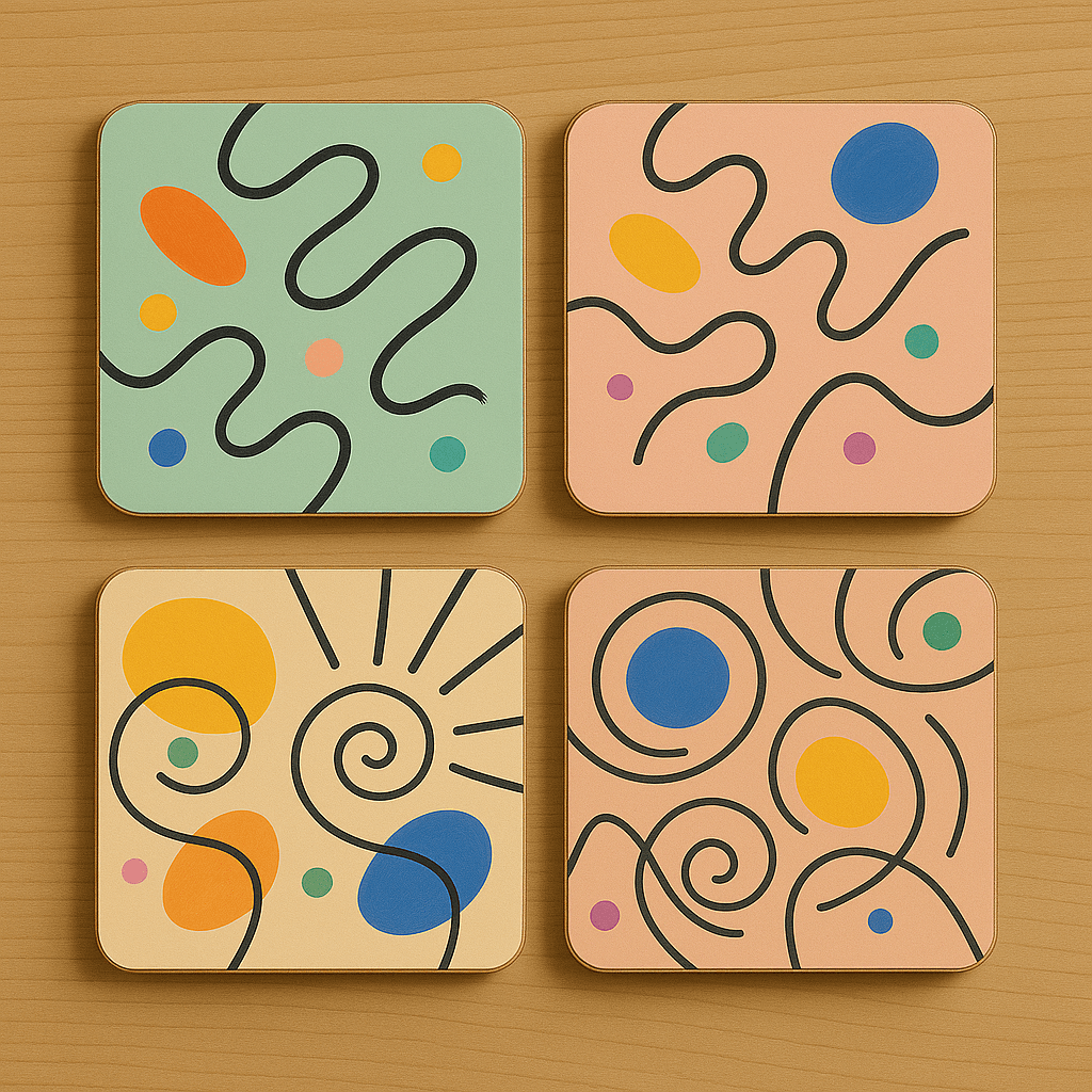 4'lü Seuolvie Ahşap Renkli Bardak Altlığı 