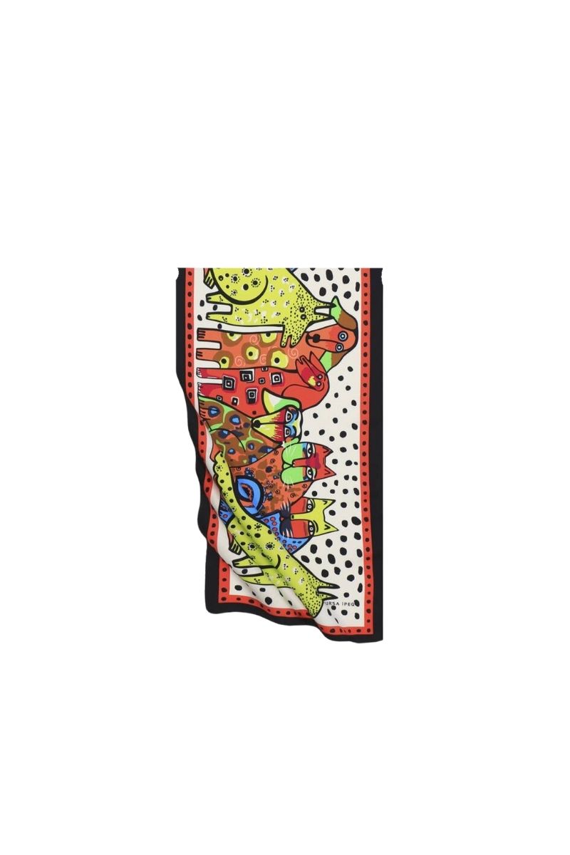 Desenli Çok Renkli 30 x 140 İpeksi Fular 