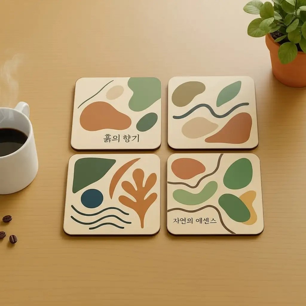 4'lü Seuolvie Ahşap Renkli Bardak Altlığı 