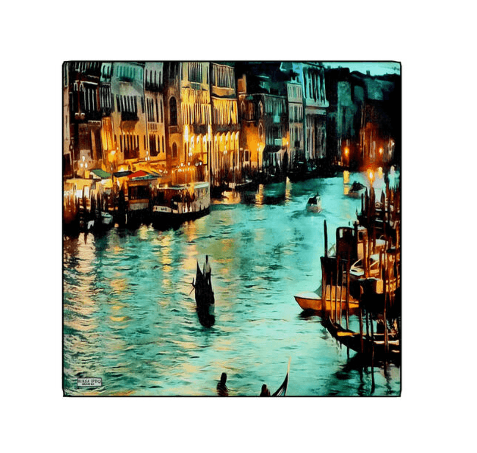 Venedik Yeşil 55x55 %100 İpek Fular