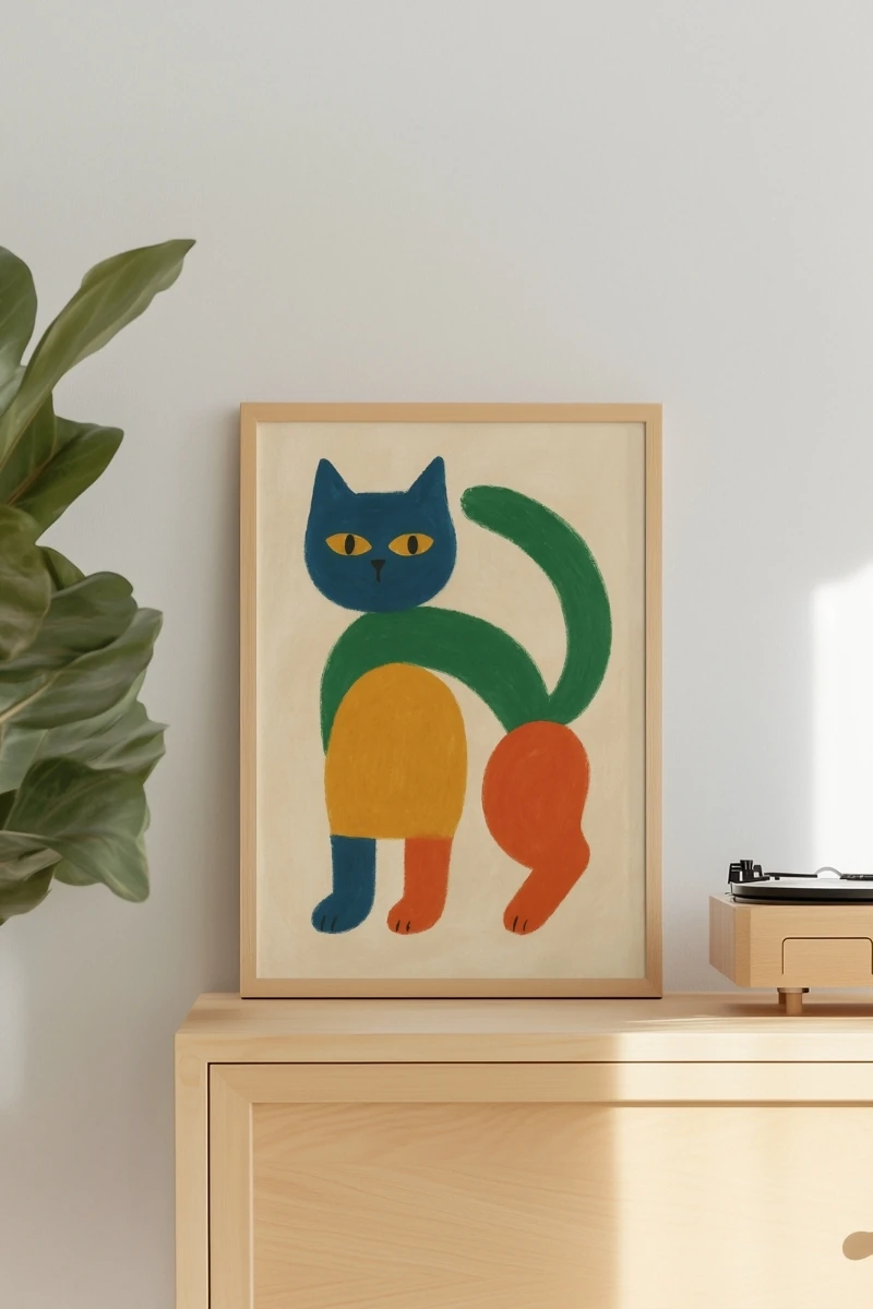 Renkli Anlar Koleksiyonu - Playful Kedi - Art Print -  Poster