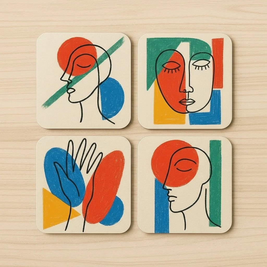 4'lü Seuolvie Ahşap Renkli Bardak Altlığı 