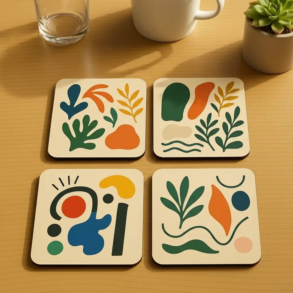 4'lü Seuolvie Ahşap Renkli Bardak Altlığı 