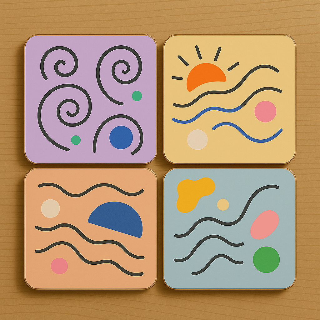 4'lü Seuolvie Ahşap Renkli Bardak Altlığı 