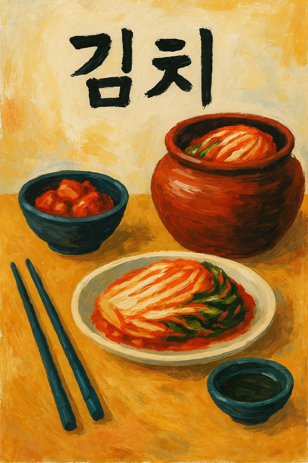 Renkli Anlar Koleksiyonu - 김치찌개 (Kimchi Jjigae) - Art Print - Çerçevesiz Poster