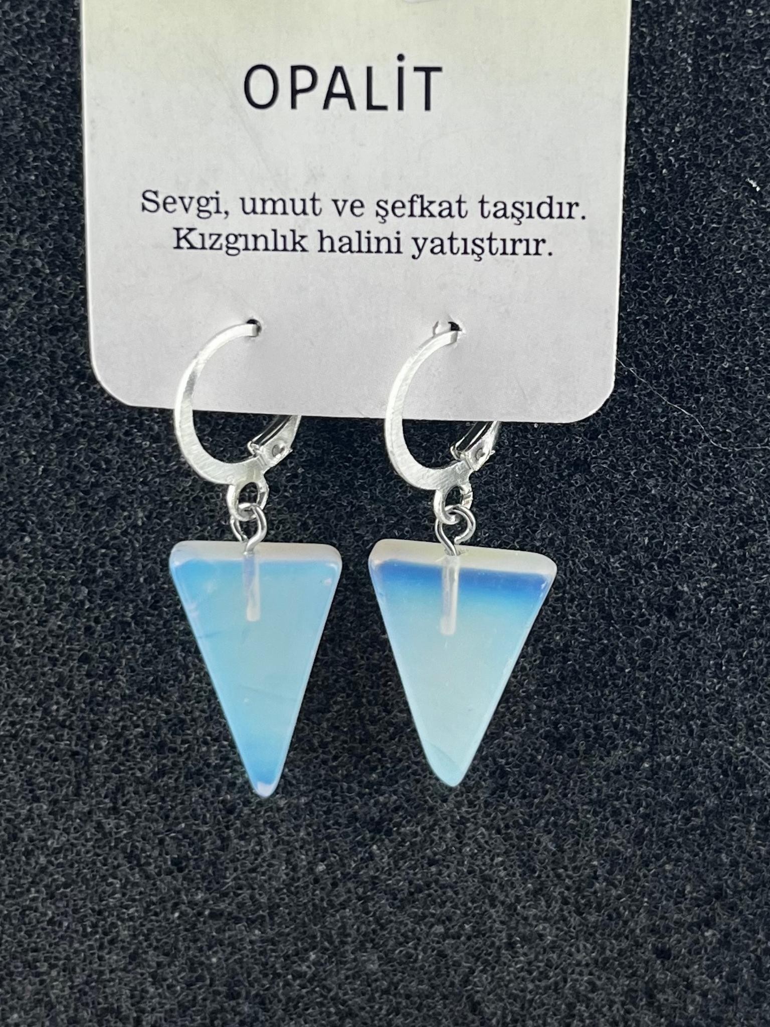 Üçgen Doğal Taş Küpe - Opalit-Sentetik Ay Taşı