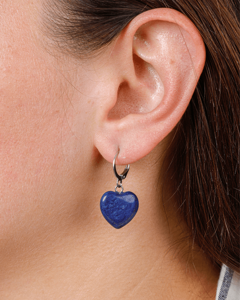 Kalp Doğal Taş Küpe - Lapis Lazuli (Zihinsel Temizlik Taşı)