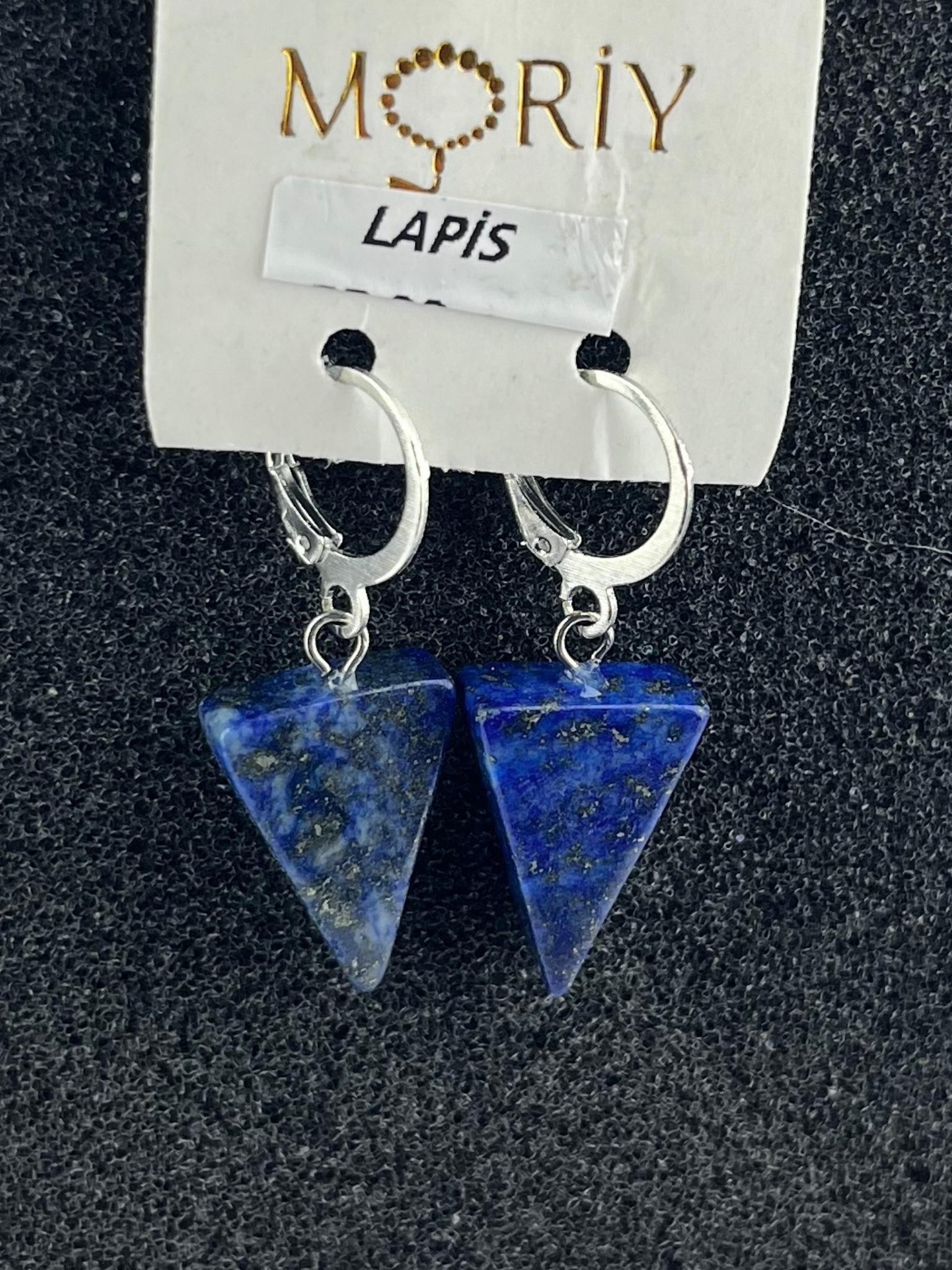 Üçgen Doğal Taş Küpe - Lapis Lazuli (Zihinsel Temizlik Taşı)